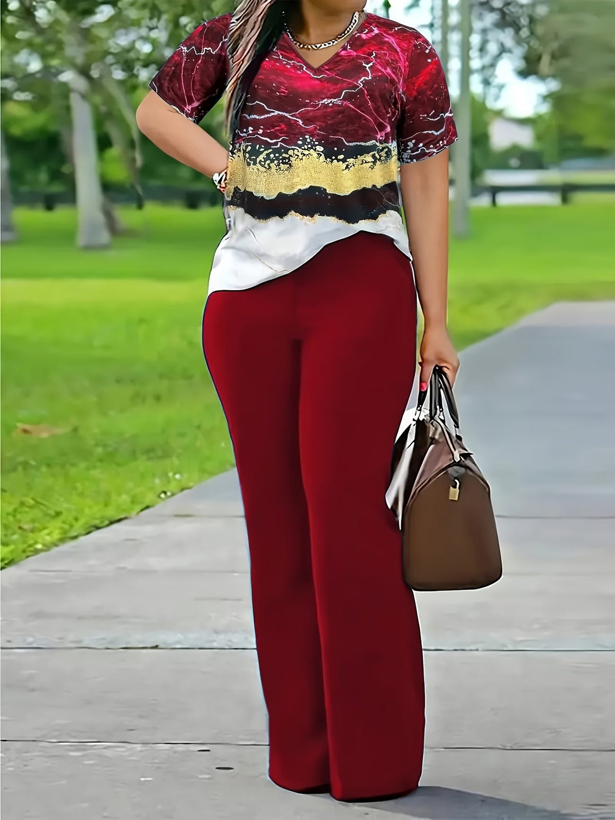 LuxePrint V-Neck Co-Ord Set