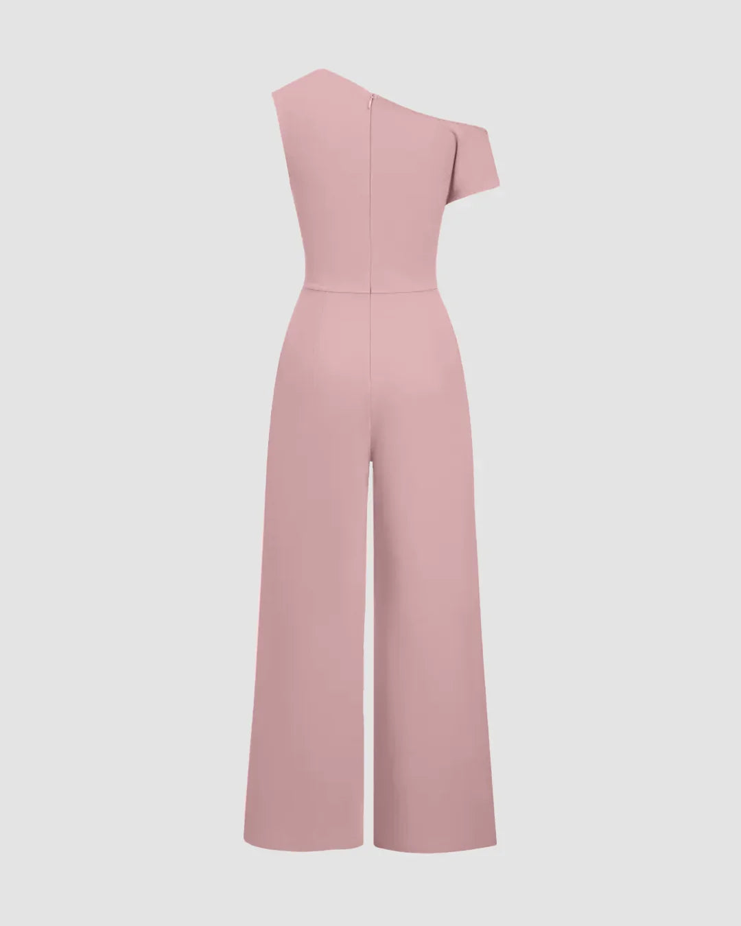 One-Shoulder Draped Wide-Leg Jumpsuit in Dusty Pink