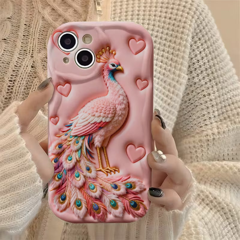 Luxury Golden Peacock Feather Glass Case for iPhone 📱✨