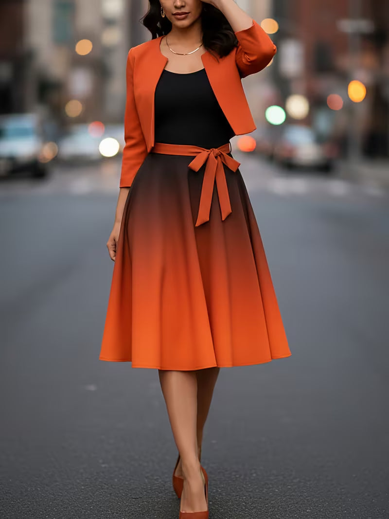Women’s Gradient Dress with Cardigan Two-Piece Set