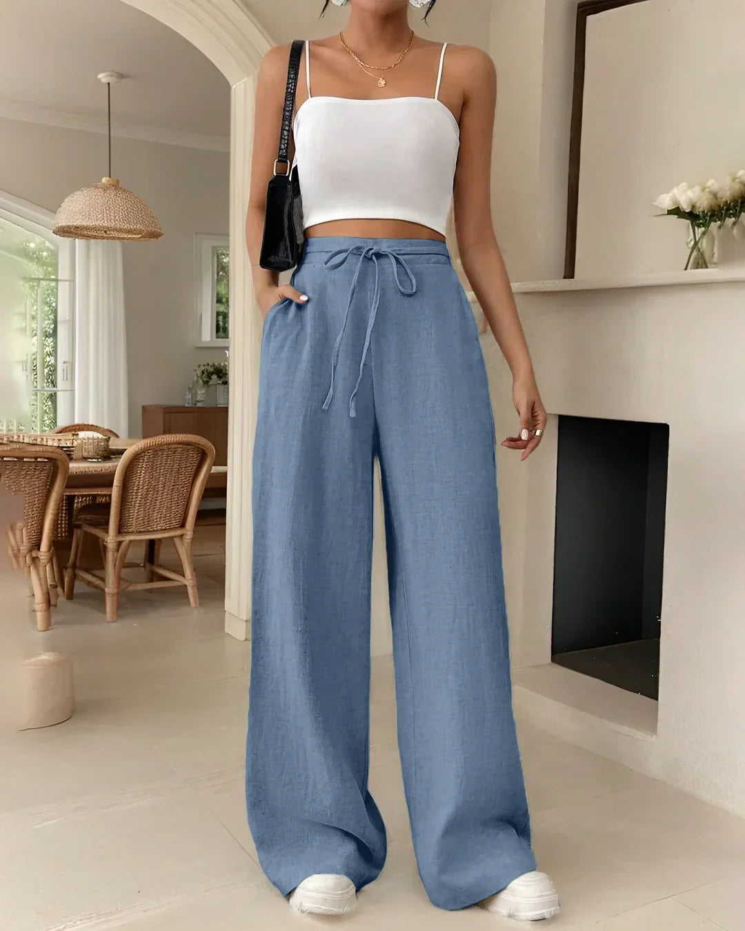 Relaxed Fit High Waist Lounge Pants in French Blue