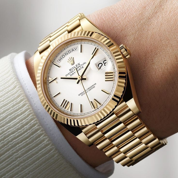 Role_x Day Date Gold/White Watch