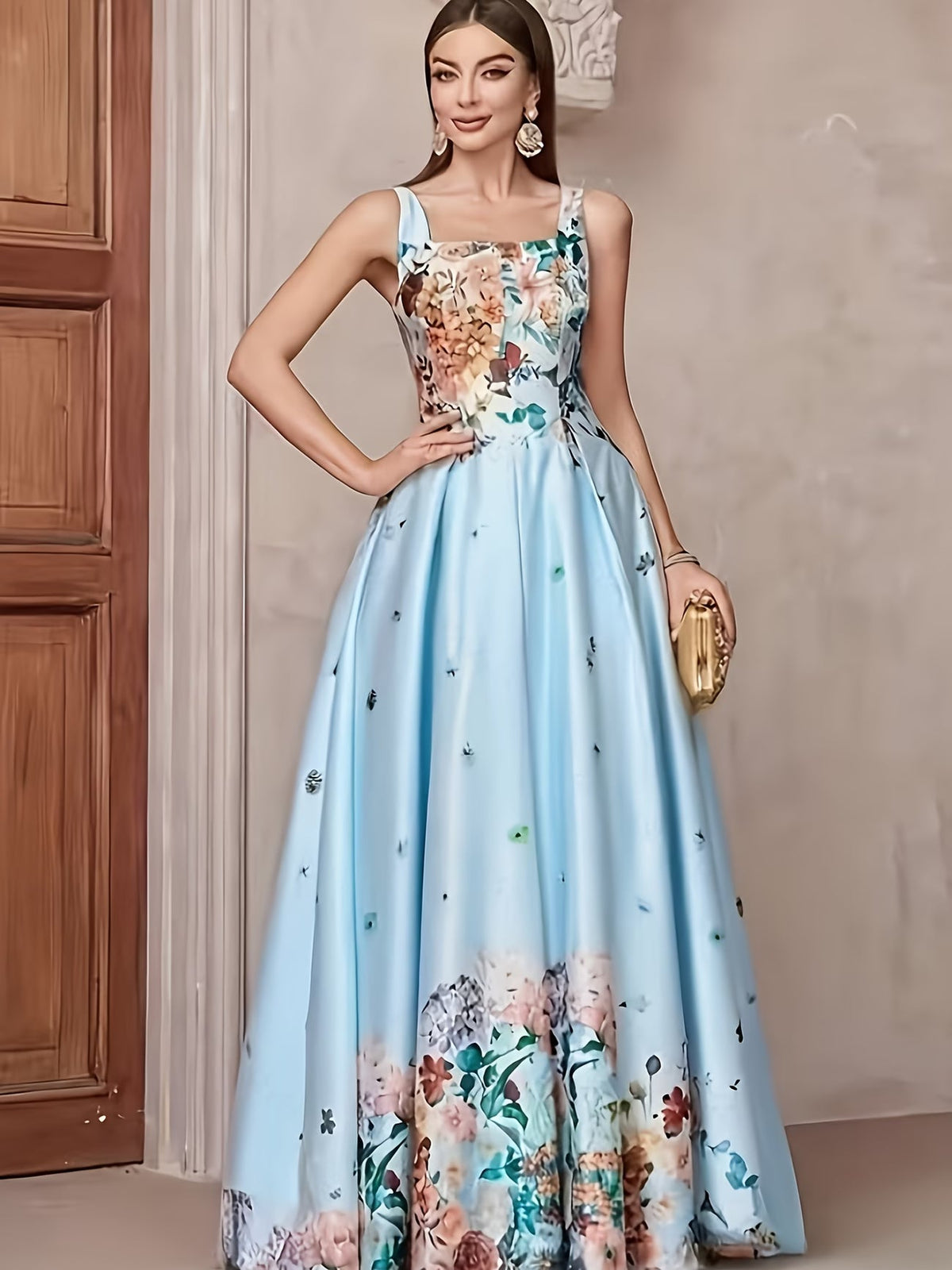 Women's Elegant Floral Print Evening Maxi Dress