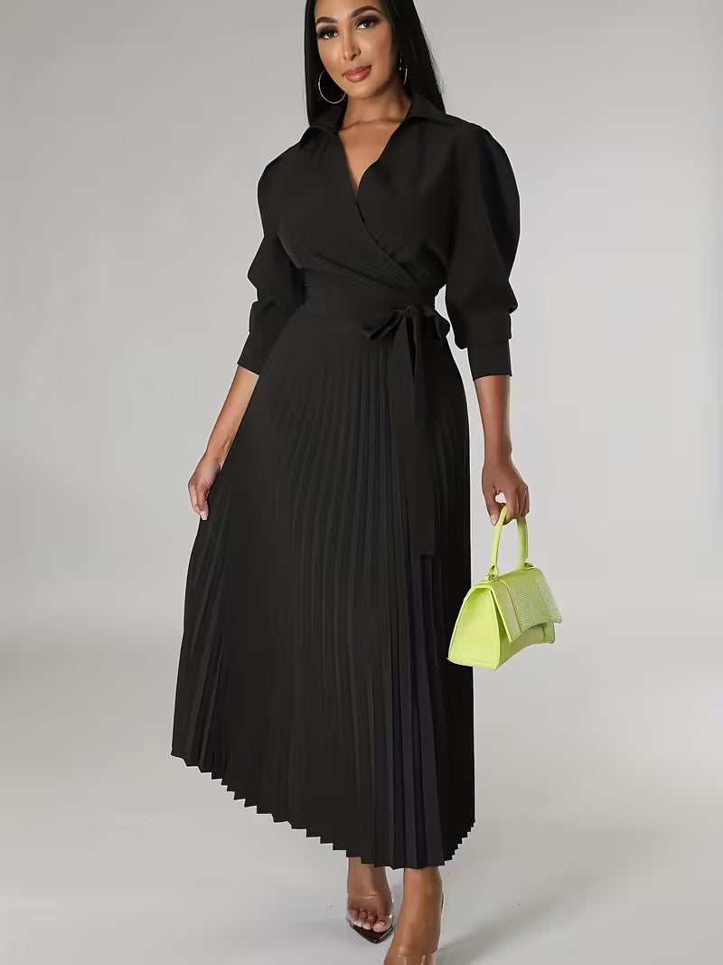 Women’s High-Waisted Polo Collar Dress | Casual Pleated Comfort Dress for Daily Wear