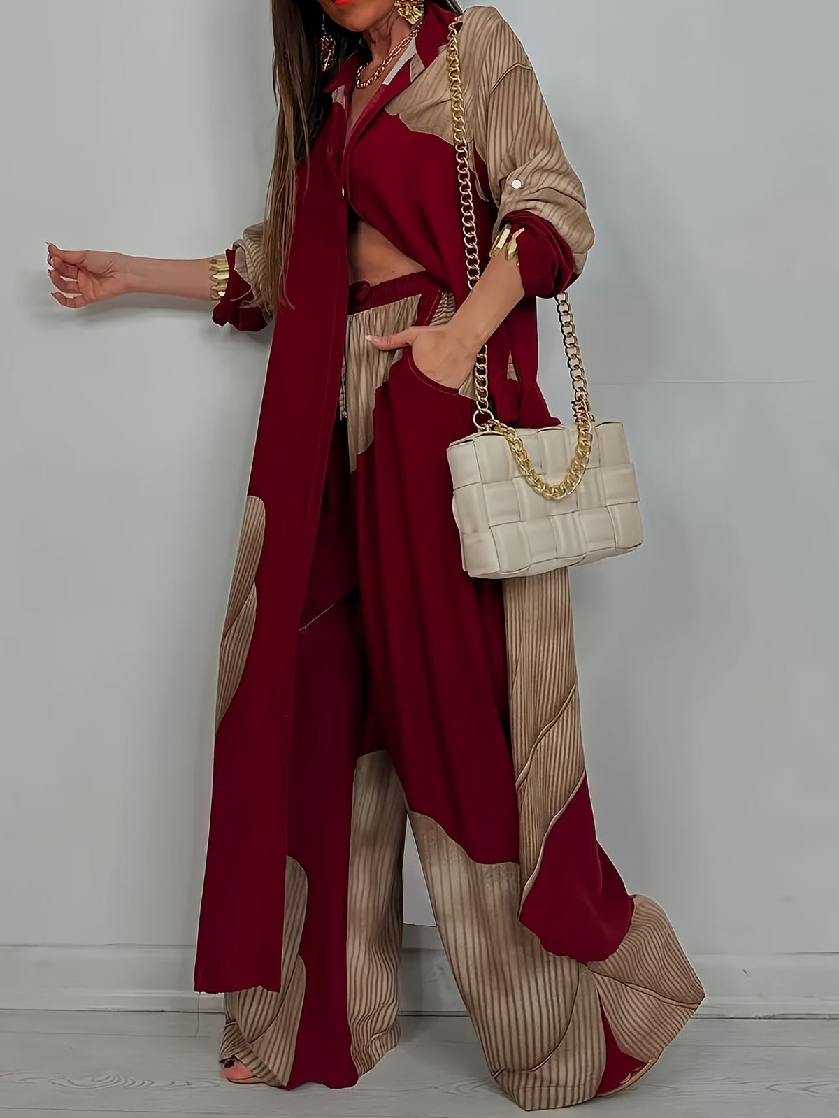 Women's Printed Long Shirt & Relaxed Pants Two-Piece Set