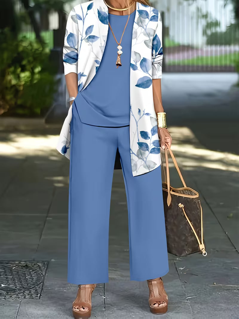 Women’s 3pcs Printed Cardigan, Vest & Pants Set