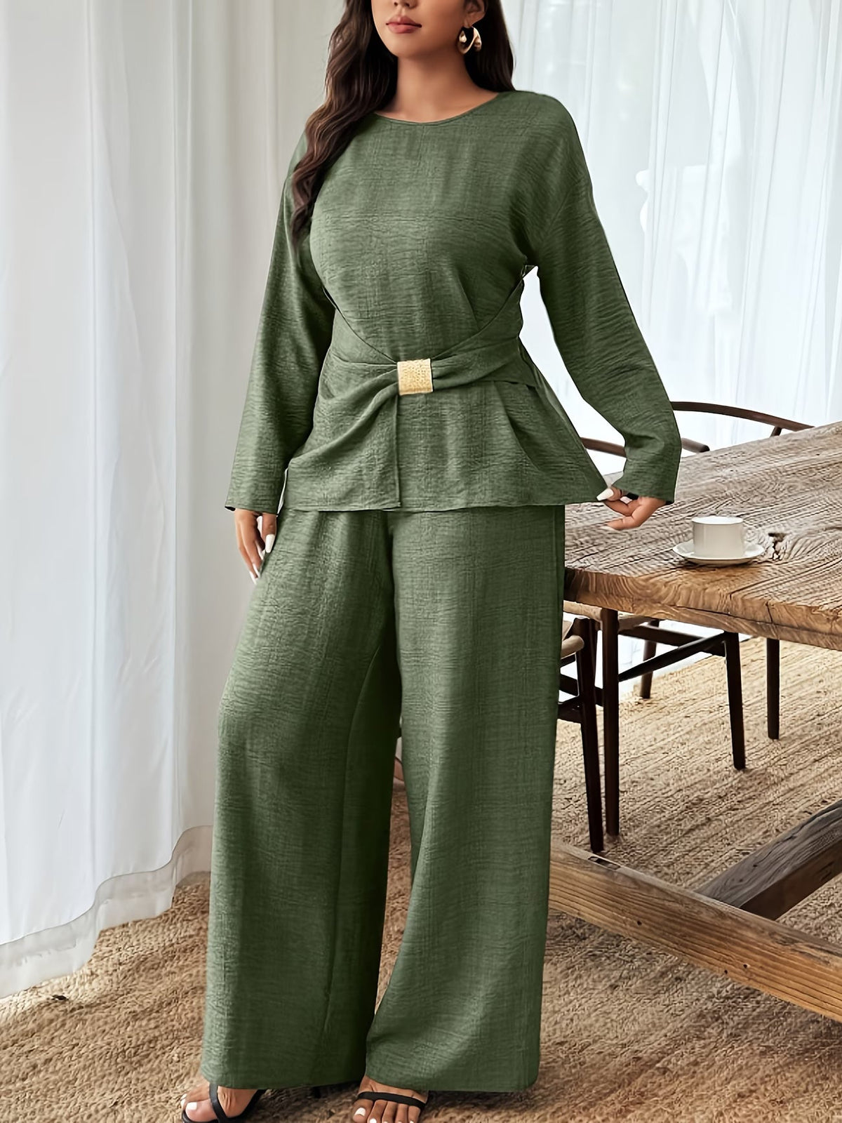 Elegant Pleated Waist Tie Co-Ord Set