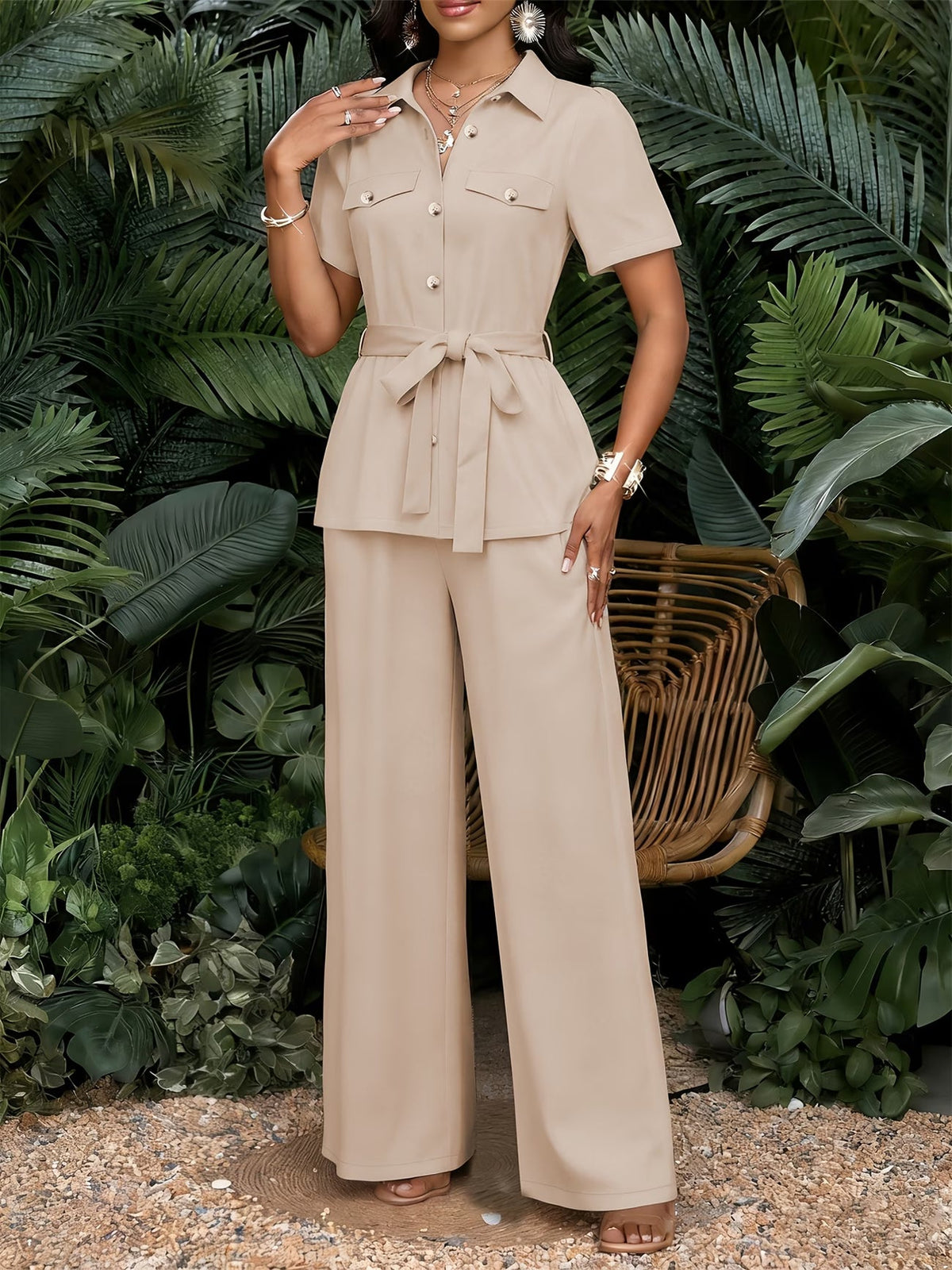 Chic Drawstring Wide-Leg Co-Ord Set