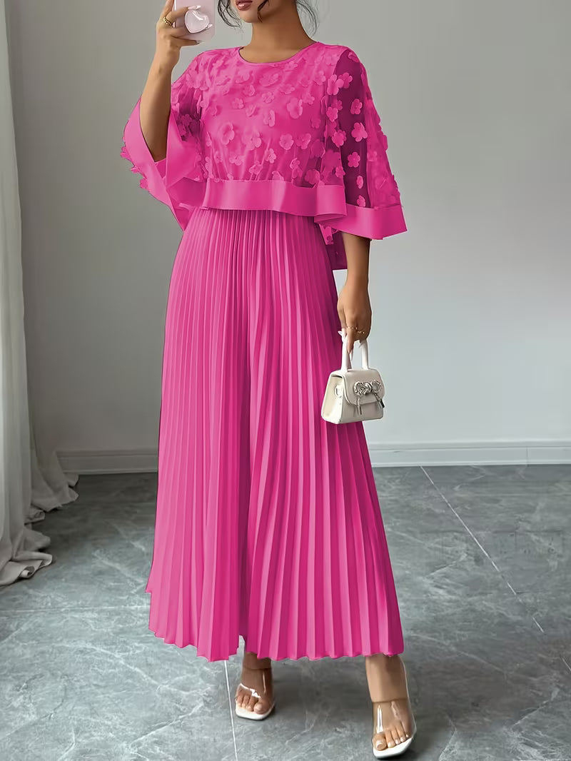 Women’s Elegant 3D Floral Appliqué Dress