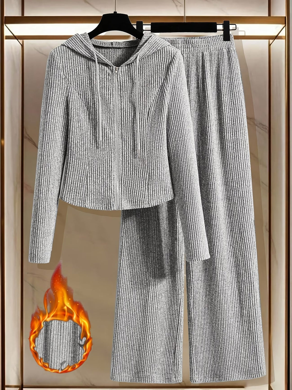 Women’s Hooded Long Sleeve Top & Pants Co-Ord Set – Elegant Solid Color Lounge Wear