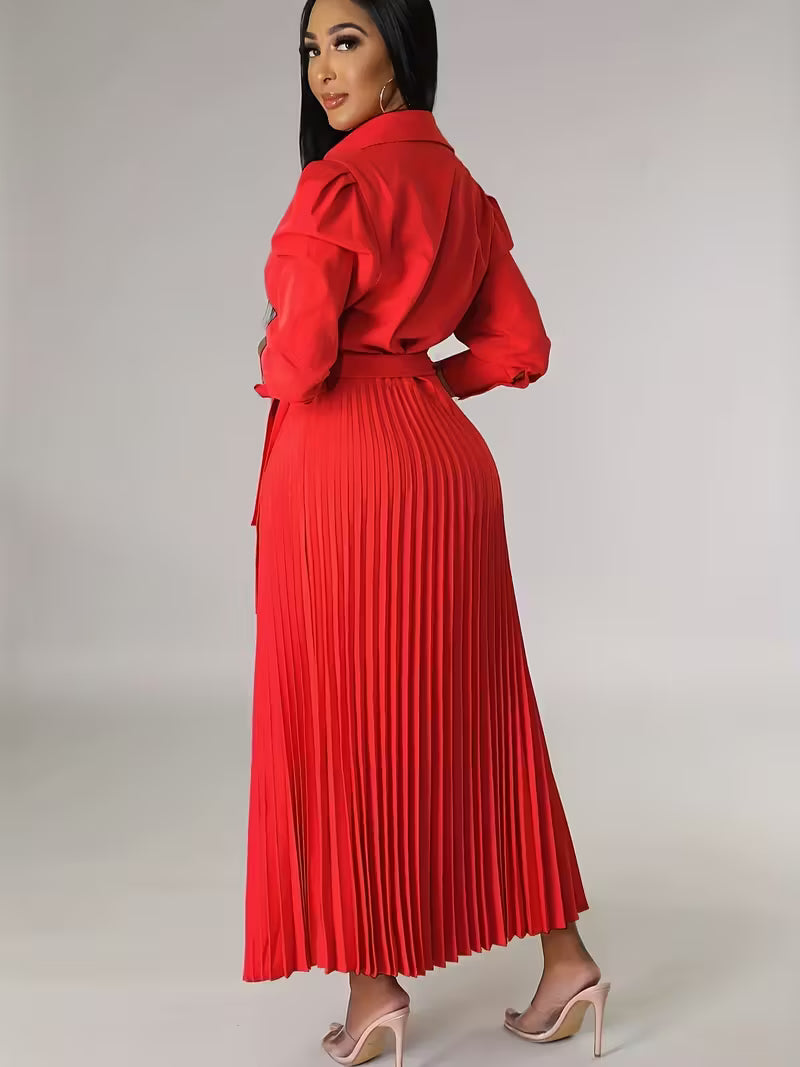 Women’s High-Waisted Polo Collar Dress | Casual Pleated Comfort Dress for Daily Wear