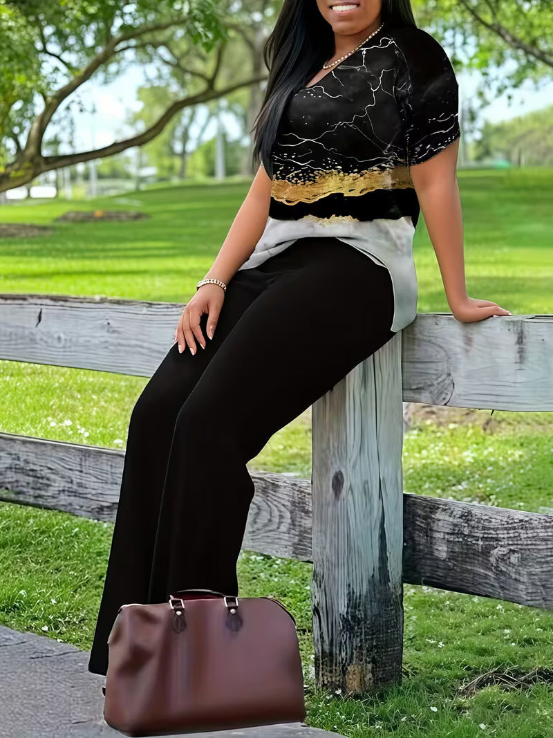 LuxePrint V-Neck Co-Ord Set