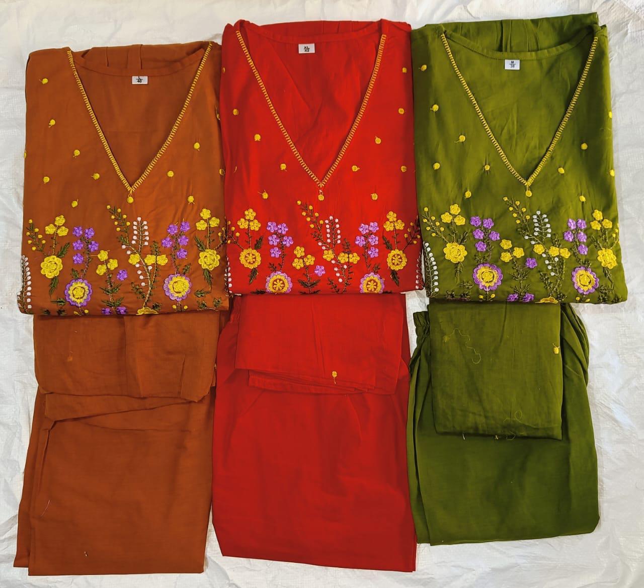 Anarkali Cotton Kurta Pant Set with Embroidery & Cutwork Dupatta