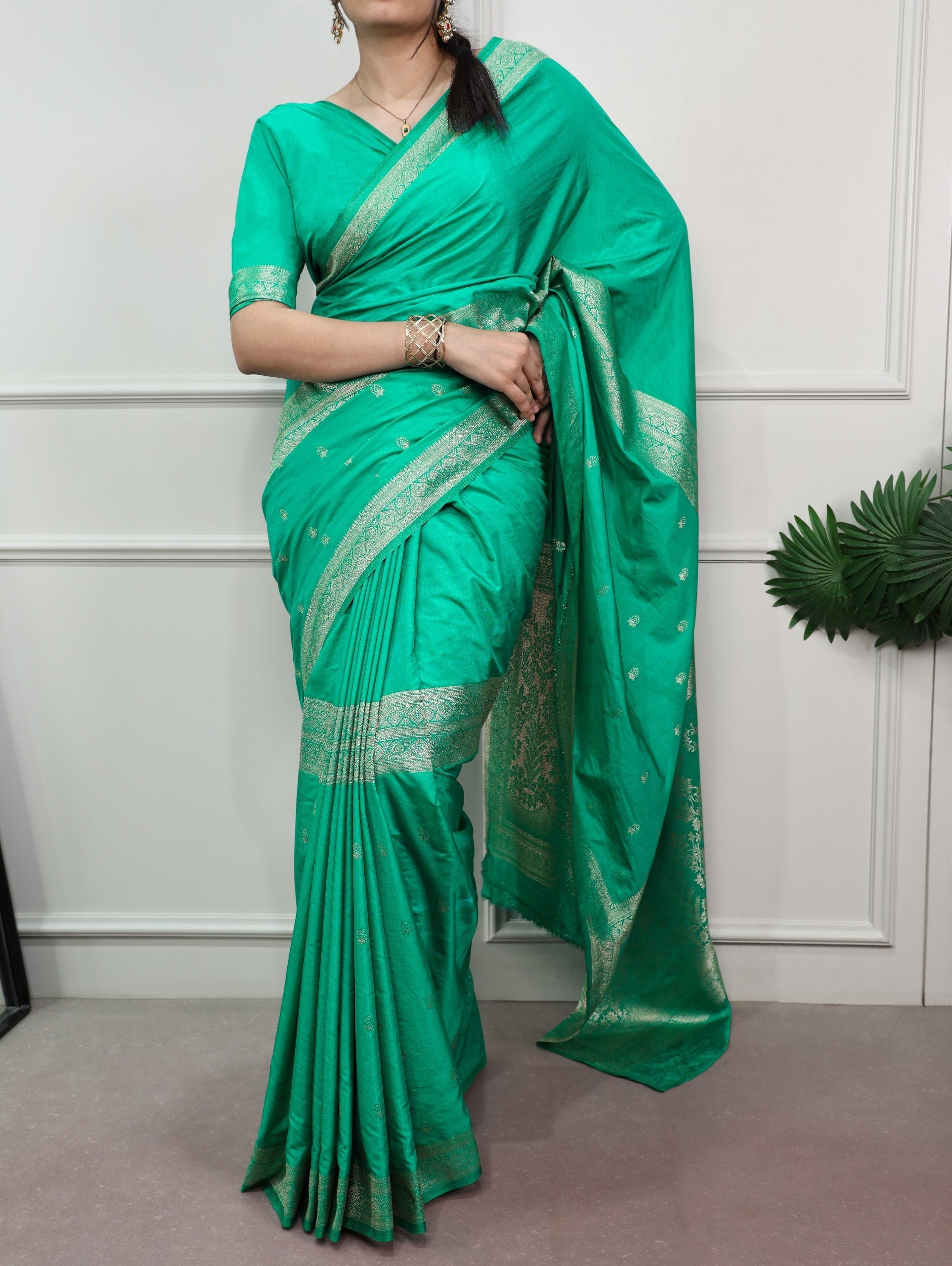 Aqua Green Mysore Zari Weaving Saree