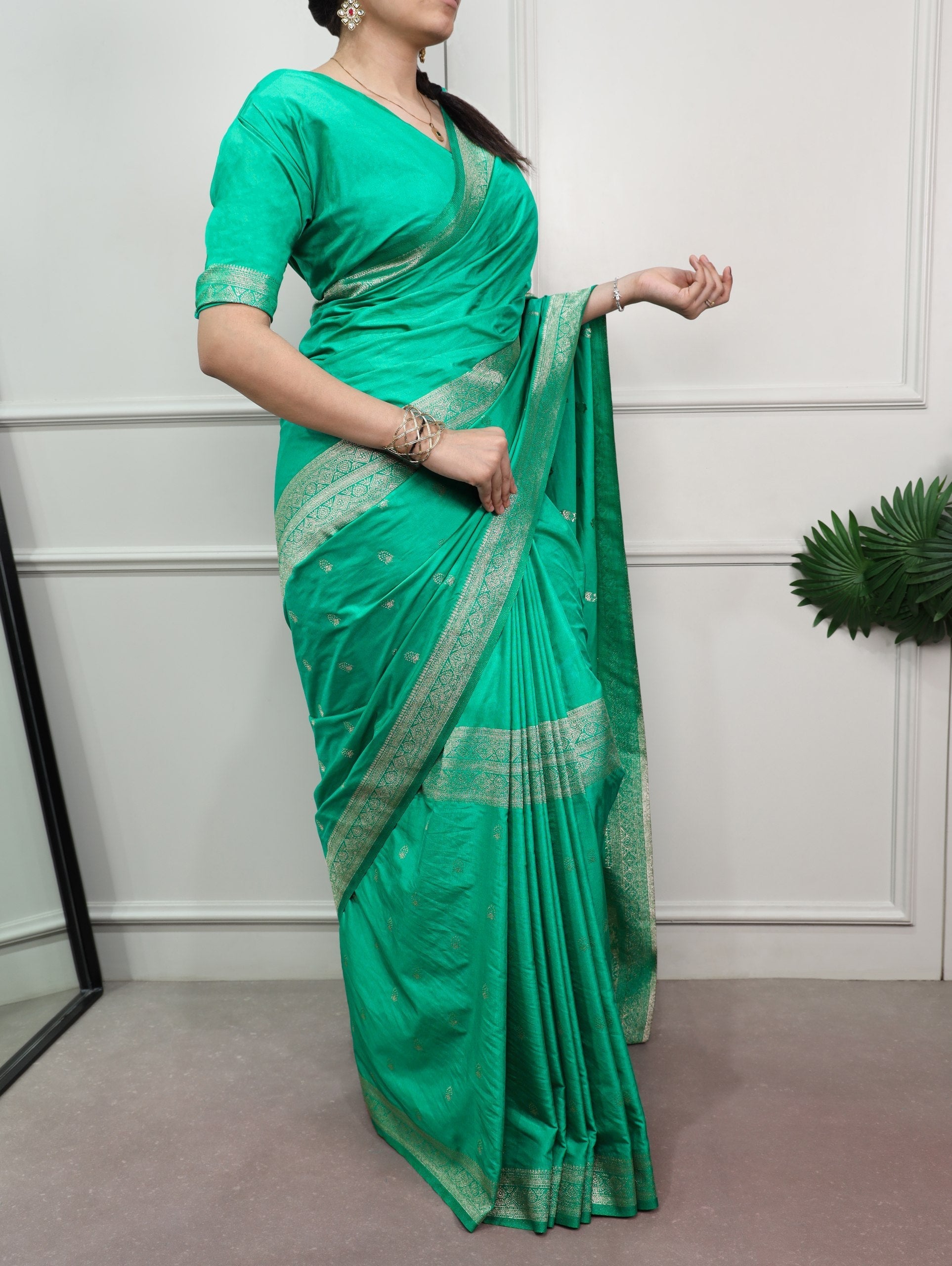 Aqua Green Mysore Zari Weaving Saree