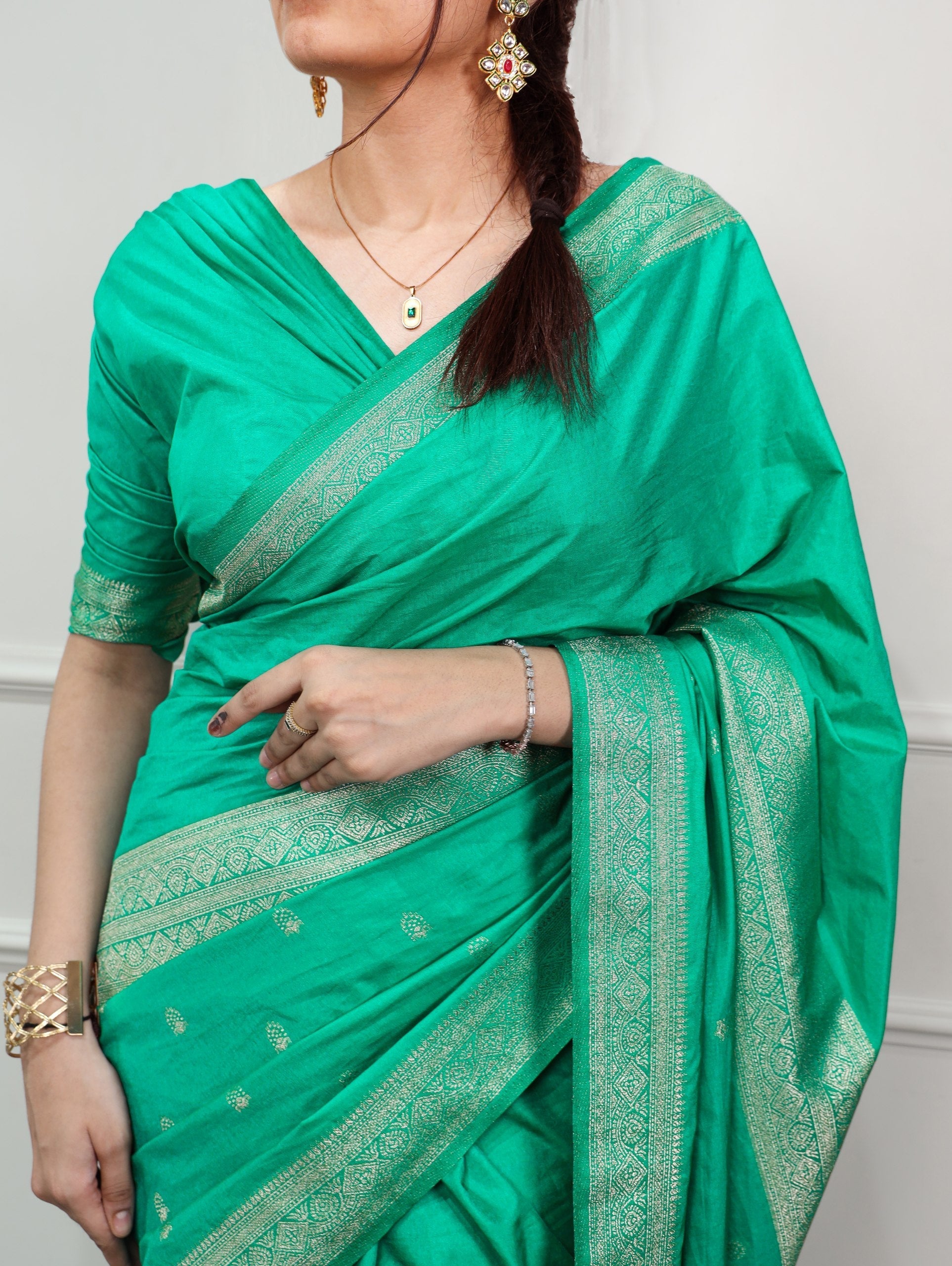Aqua Green Mysore Zari Weaving Saree