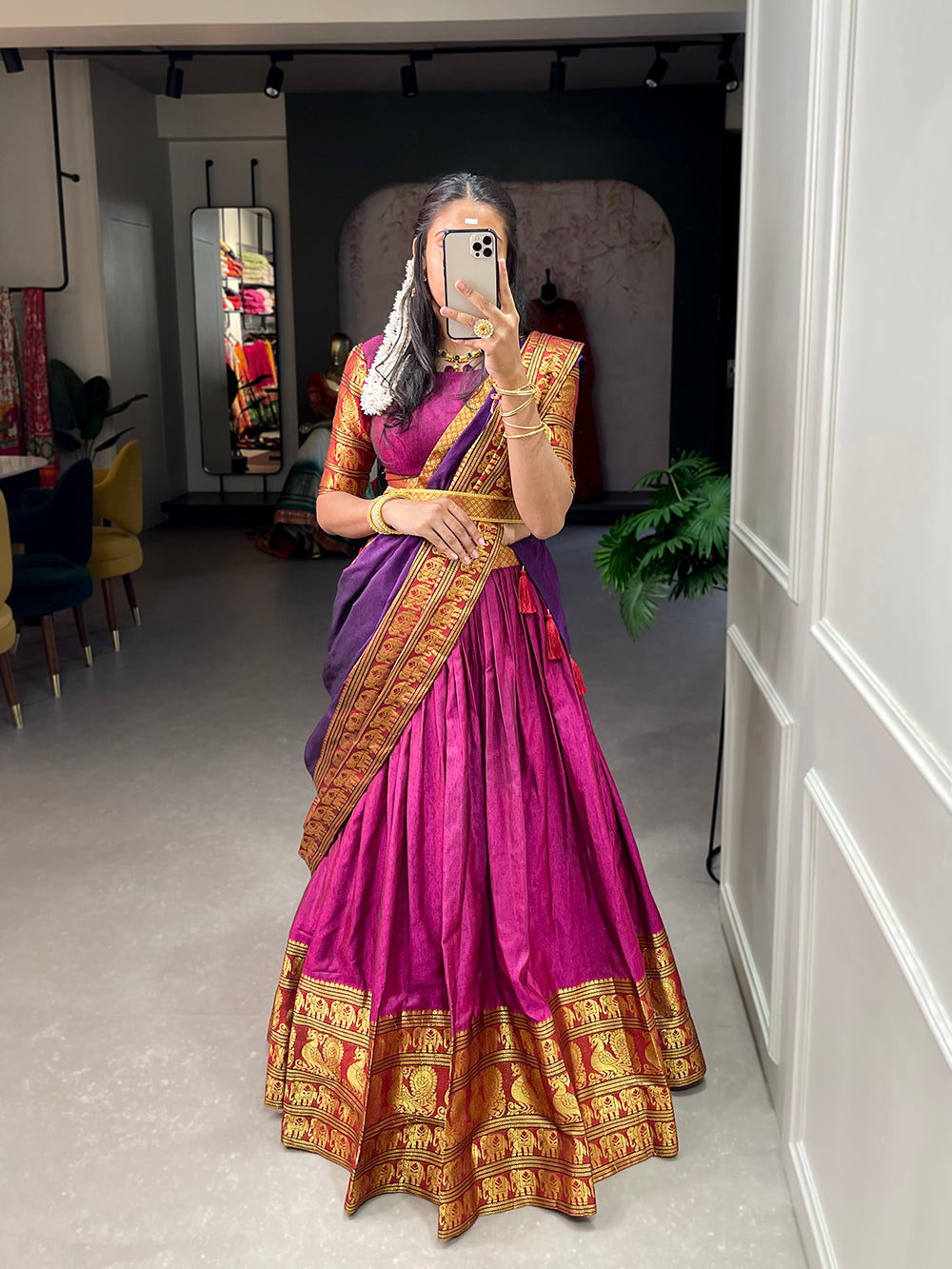 Pink Color Zari Weaving Work Narayan Pet (Cotton) Lehenga Choli