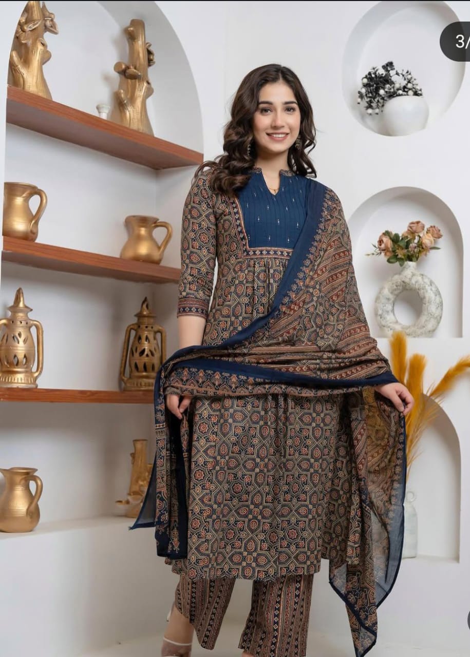 Azrak Cotton Suit with Pintex Work