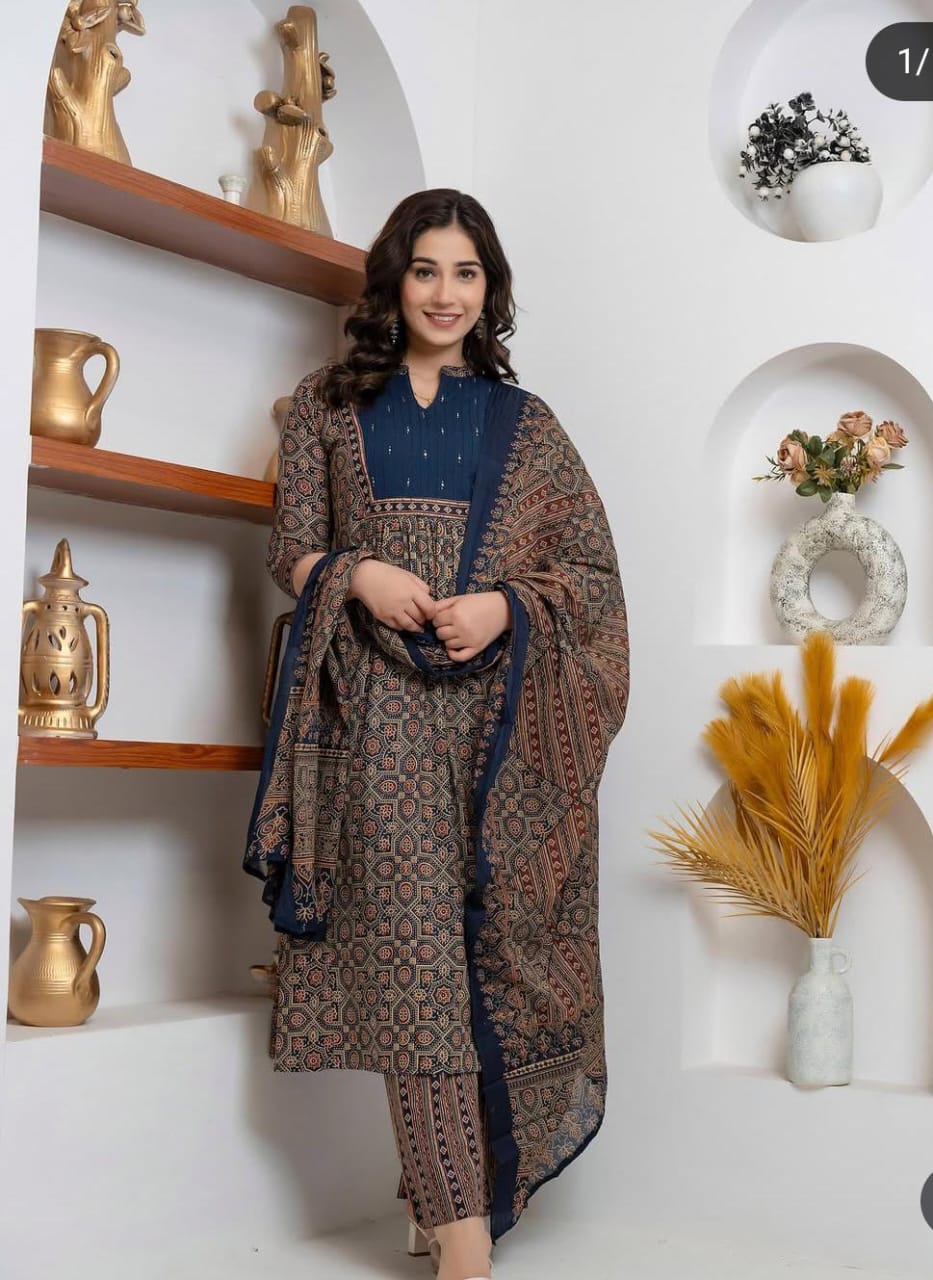 Azrak Cotton Suit with Pintex Work