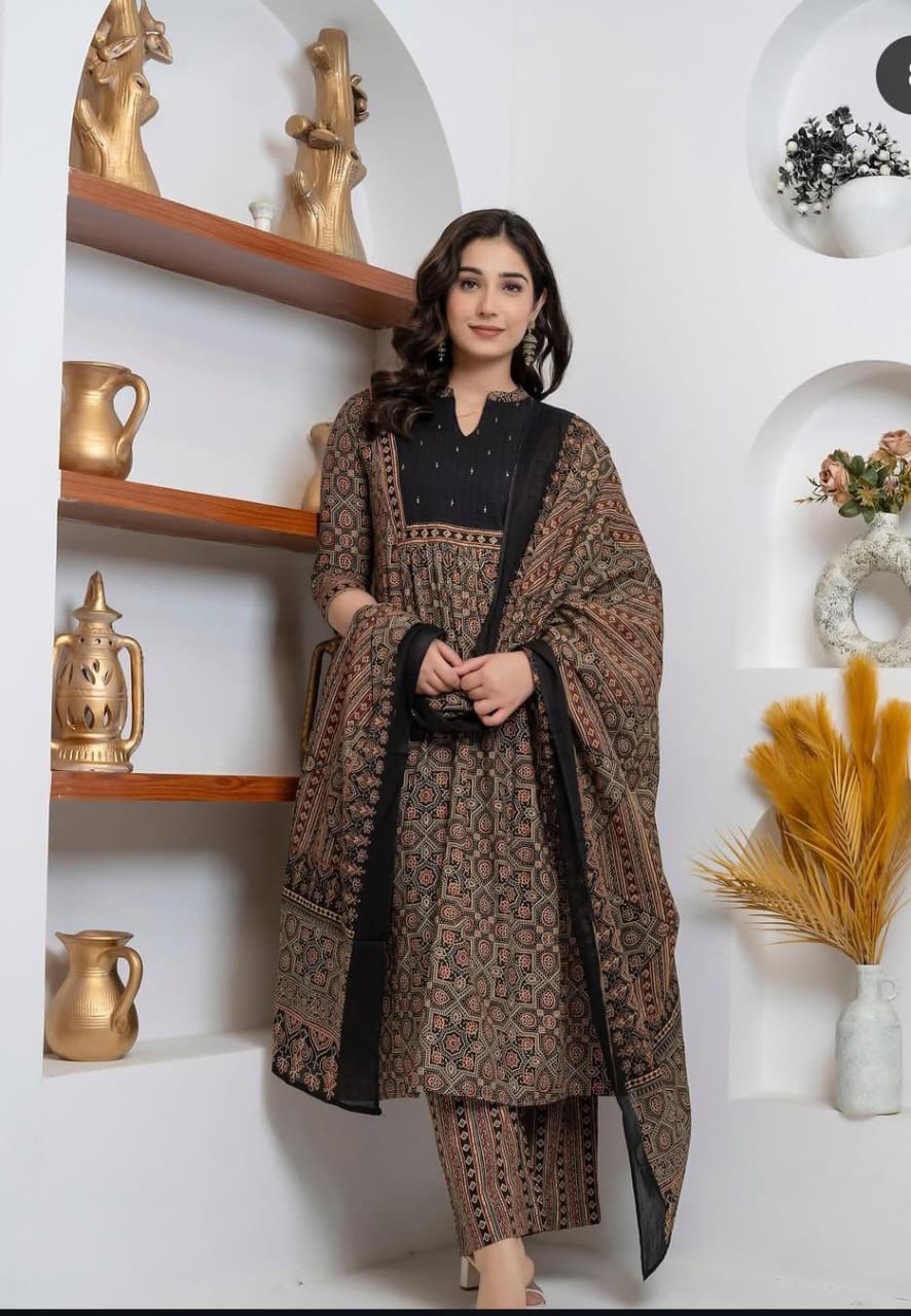 Azrak Cotton Suit with Pintex Work