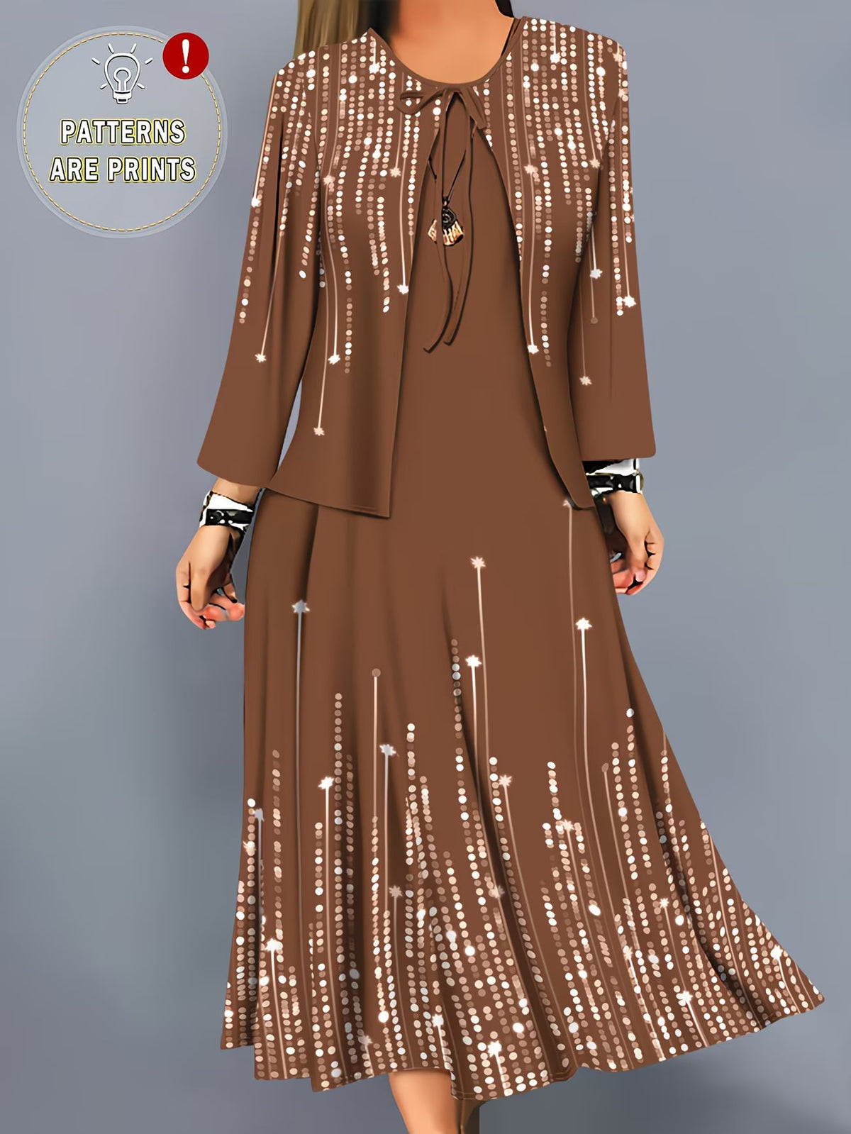 Women's Botanical Print Dress & Tie-Front Cardigan Two-Piece Set