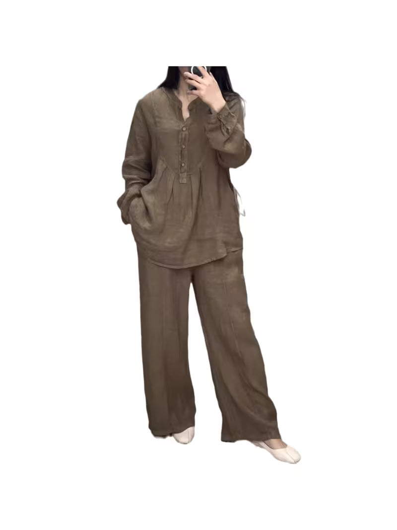 Plus Size Long Sleeve Top & Wide Leg Pants Set