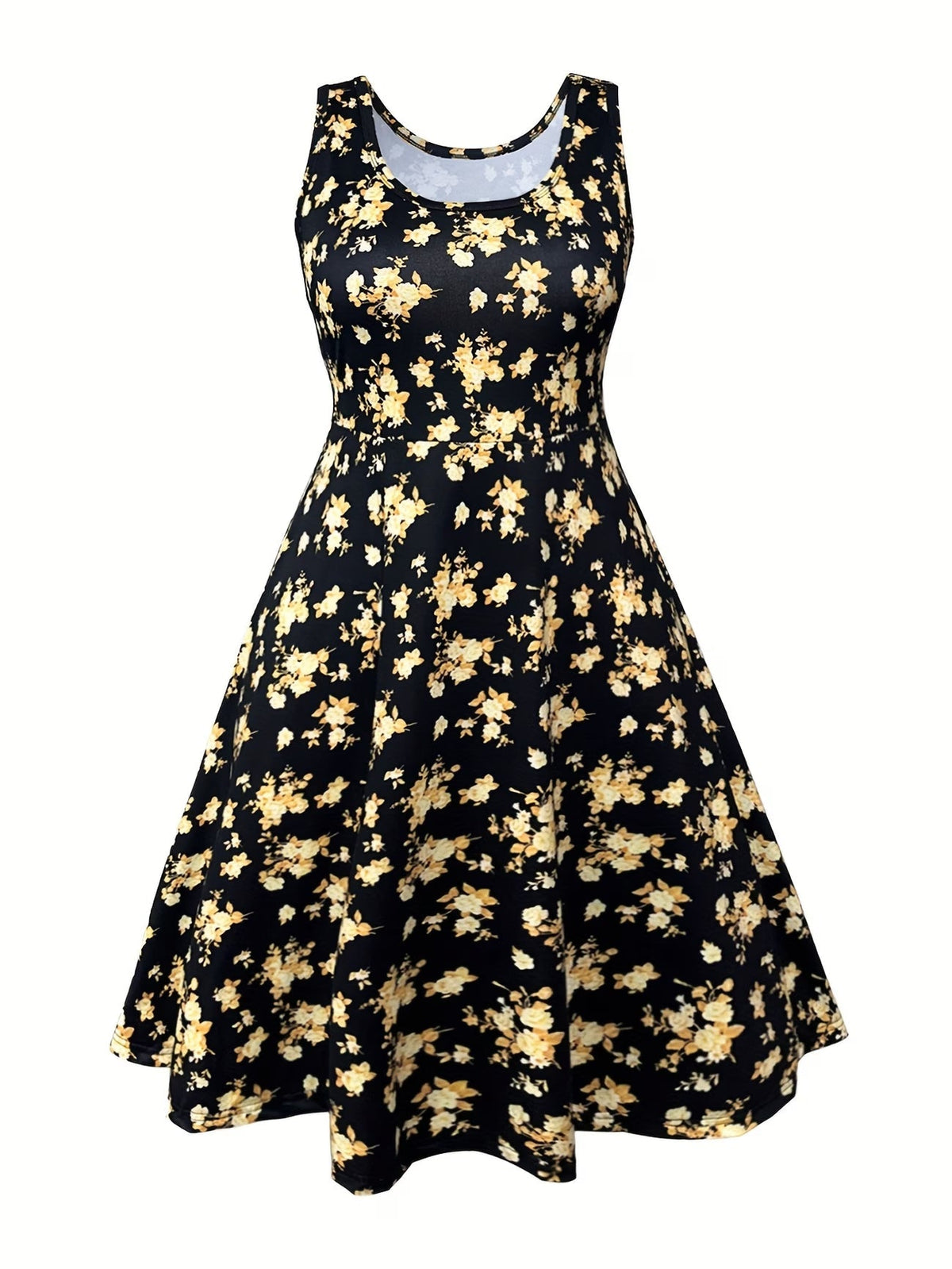 Plus Size Women Elegant Lace Coat & Printed Vest Dress 2-Piece Outfit Set