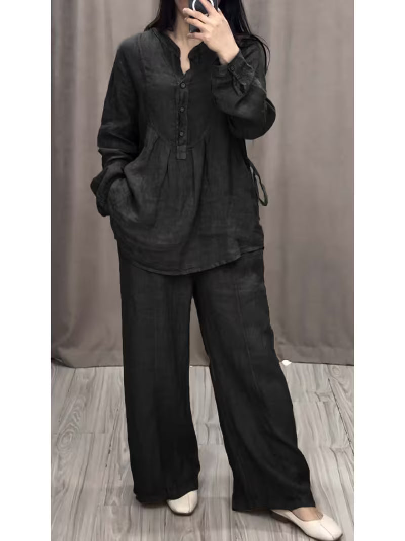 Plus Size Long Sleeve Top & Wide Leg Pants Set