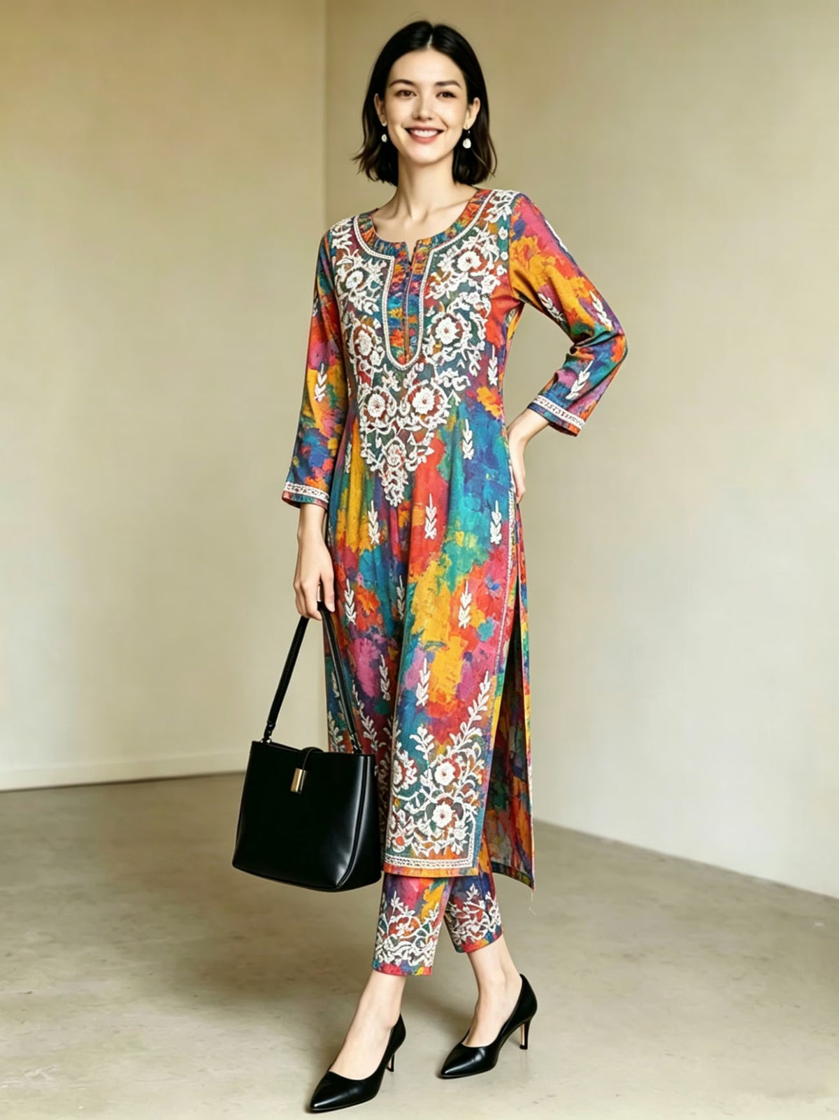 Elegant Embroidered Kurta Co-Ord Set