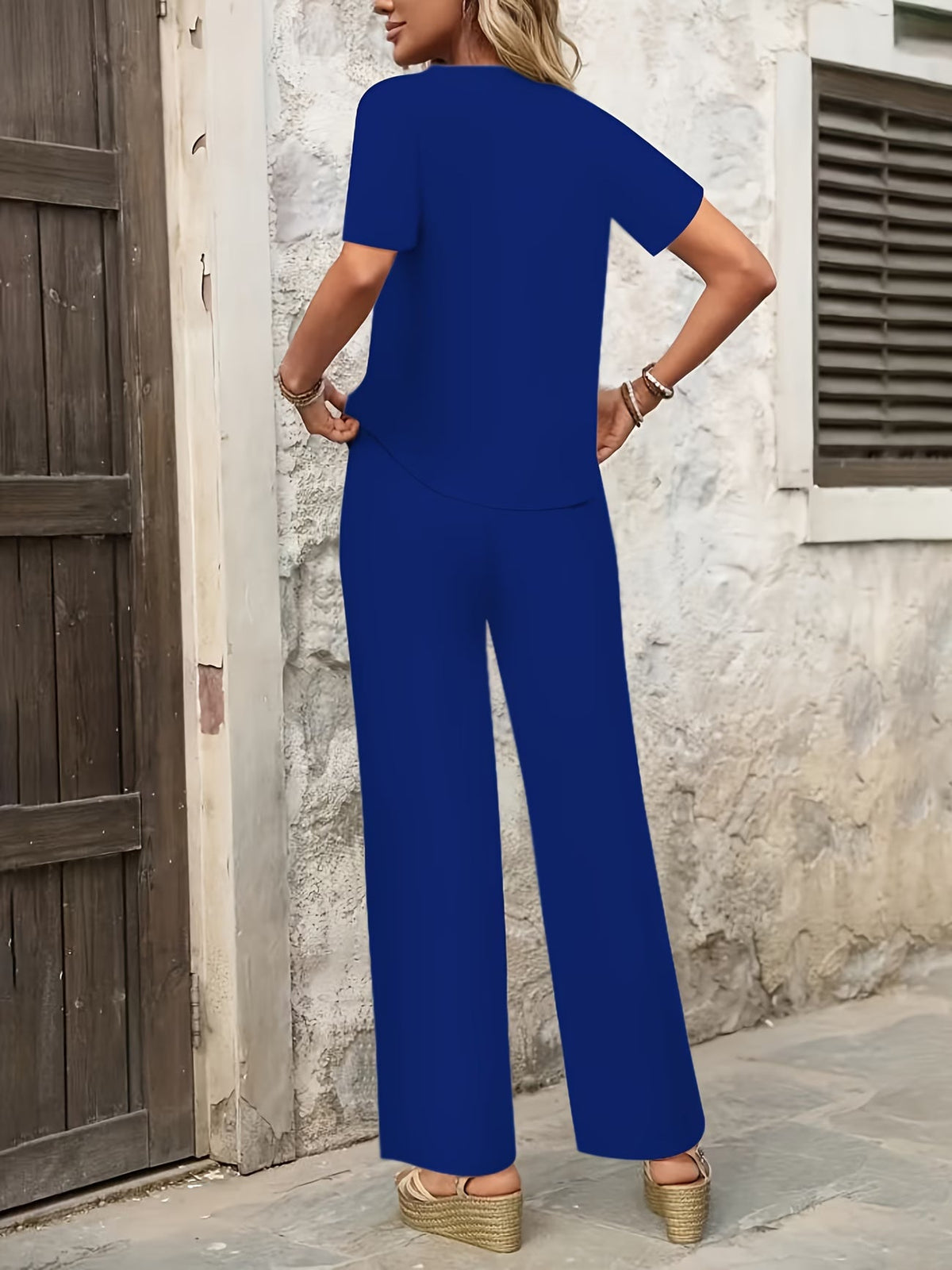 Women Summer Casual T-Shirt & Straight Leg Pants 2-Piece Set