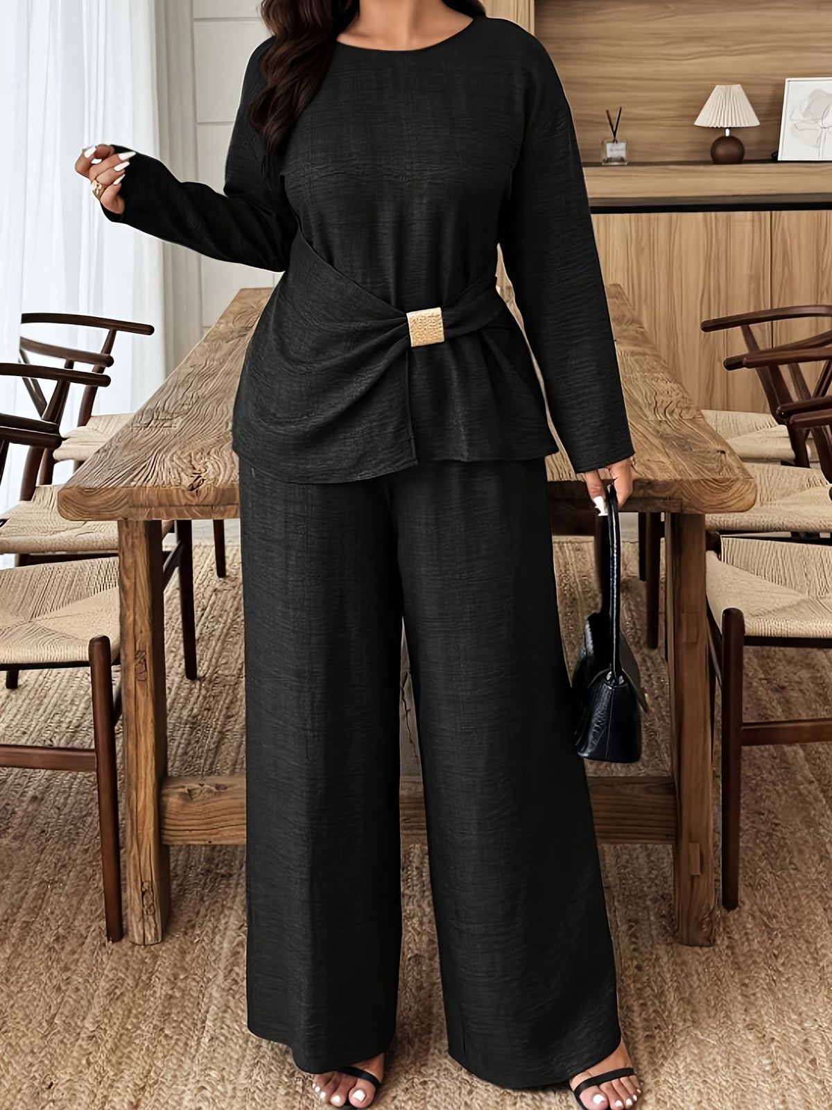 Elegant Pleated Waist Tie Co-Ord Set