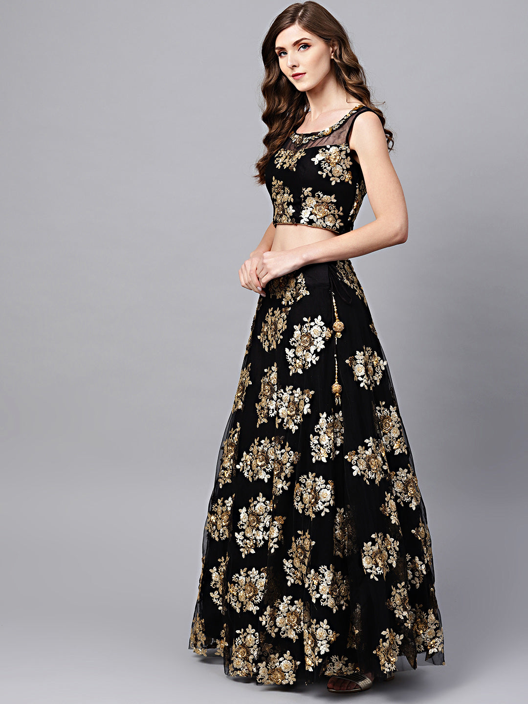 Charming Black Colored Part Wear Designer Sequins Embroidered Lehenga choli