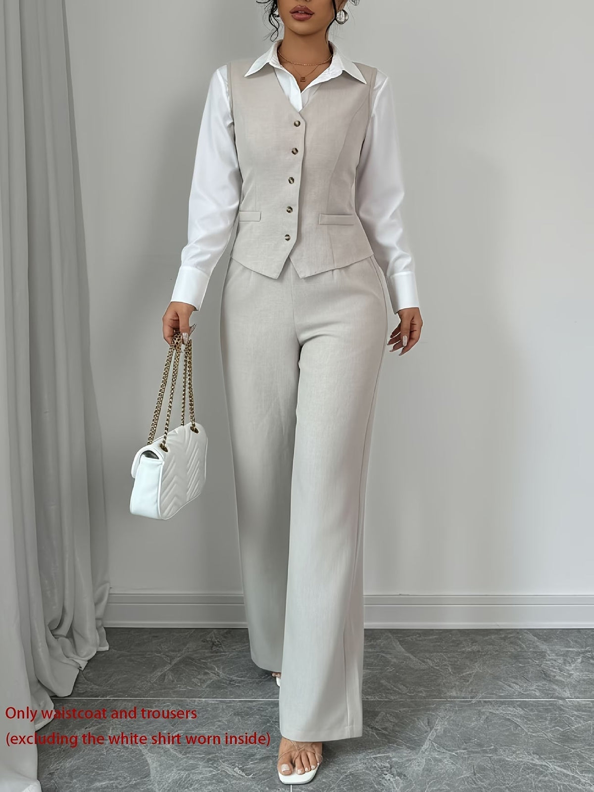 Women's Sleeveless Waist-Cinched Vest & Wide-Leg Pants Two-Piece Set