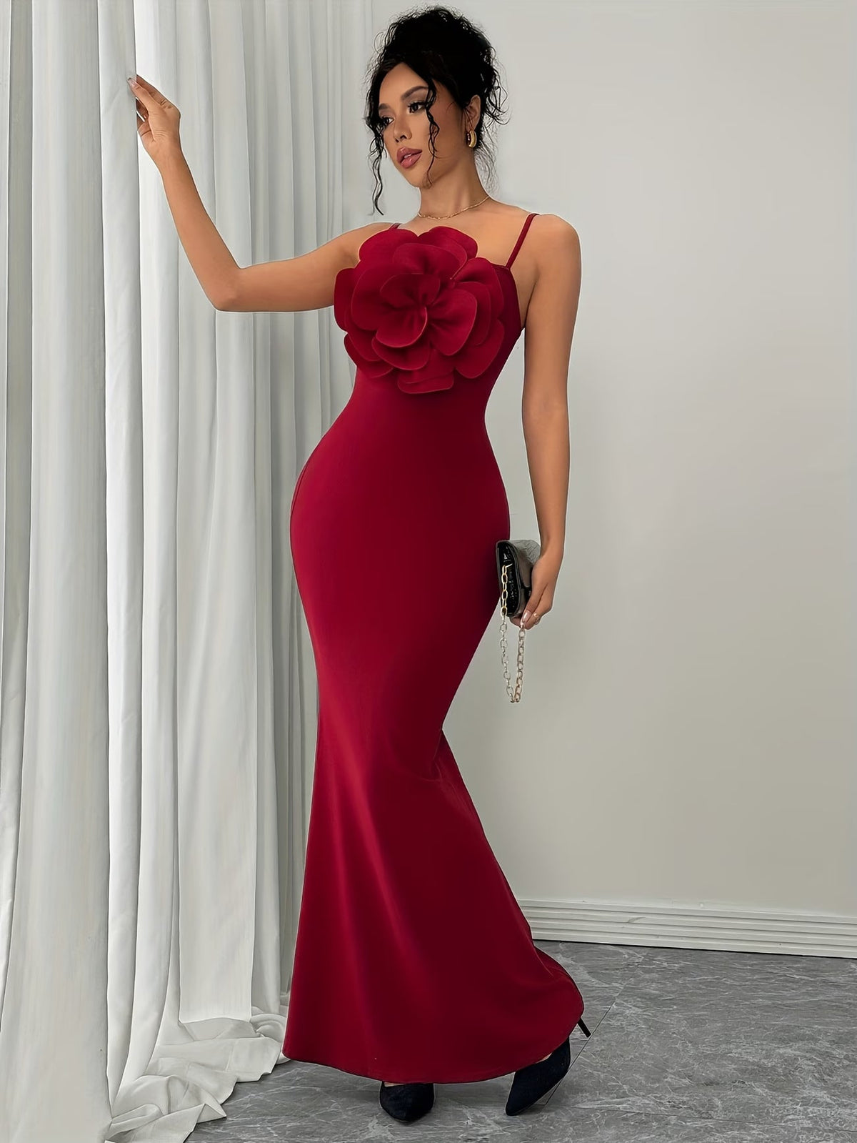 Women's Elegant 3D Floral Statement Maxi Dress
