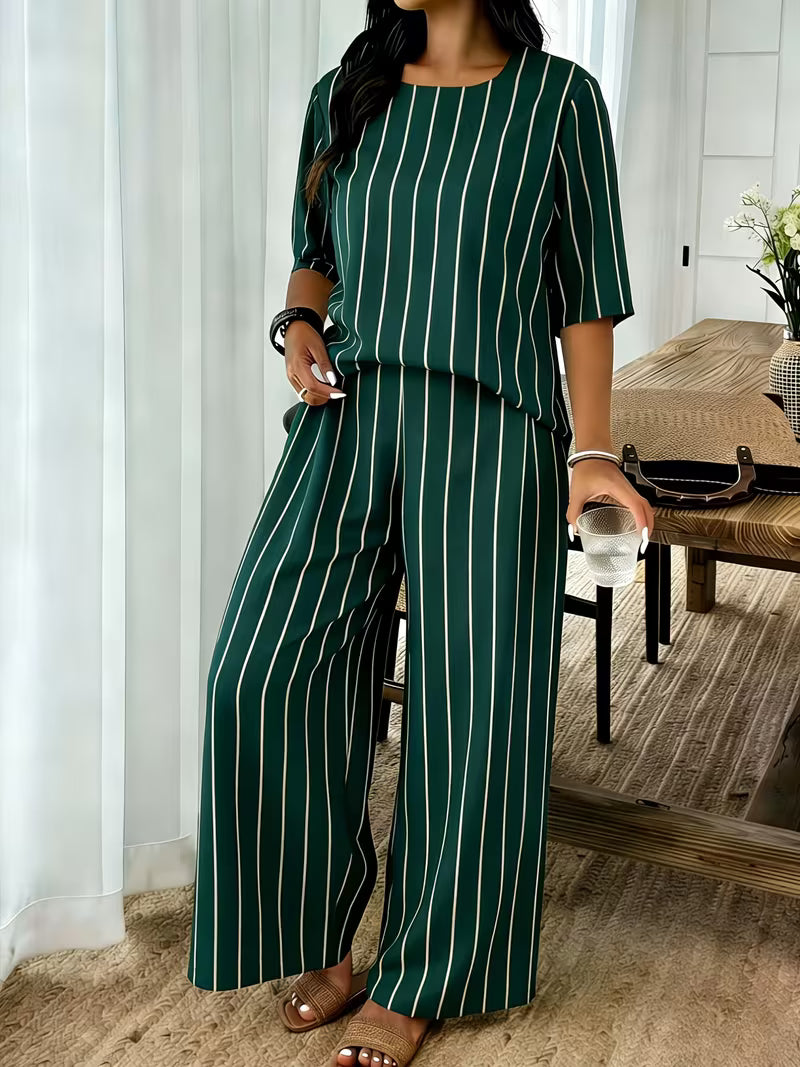 Women’s Plus-Size Casual 2-Piece Set – Off-Shoulder Batwing Top & Printed Pants