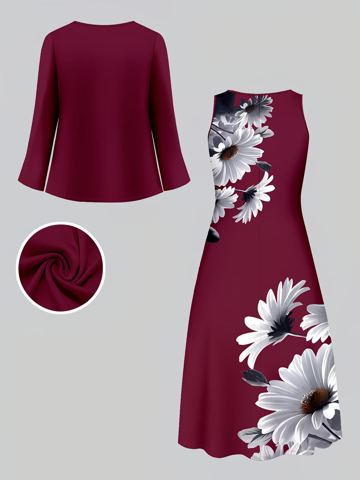 Women's Botanical Print Dress & Tie-Front Cardigan Two-Piece Set