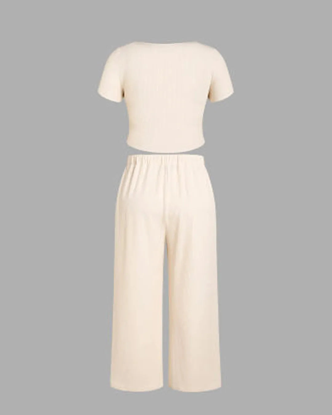 Short Sleeve Crop Top & Wide Knotted Pant In Off-White