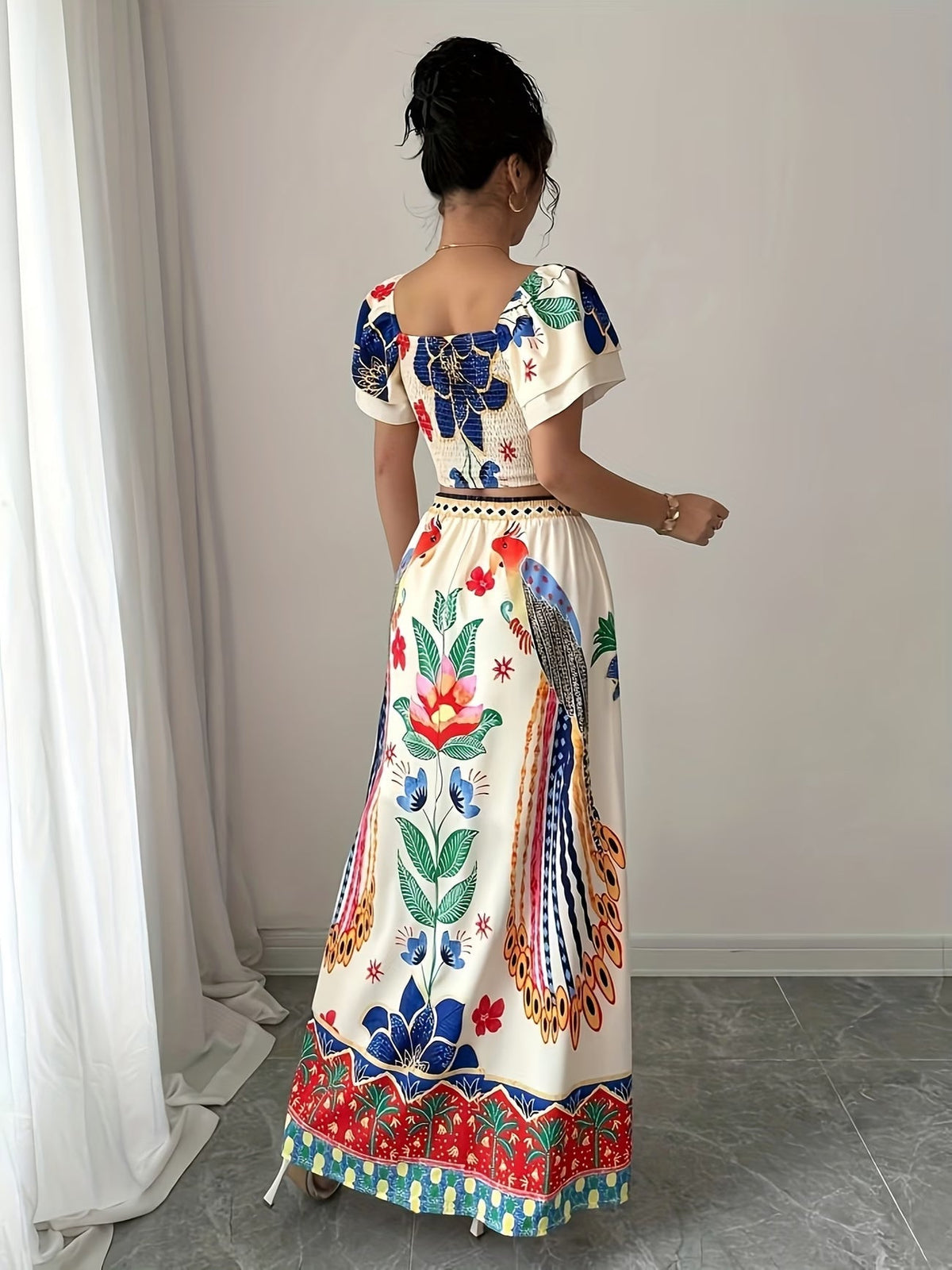 Women Summer Floral Top + Long Skirt Set