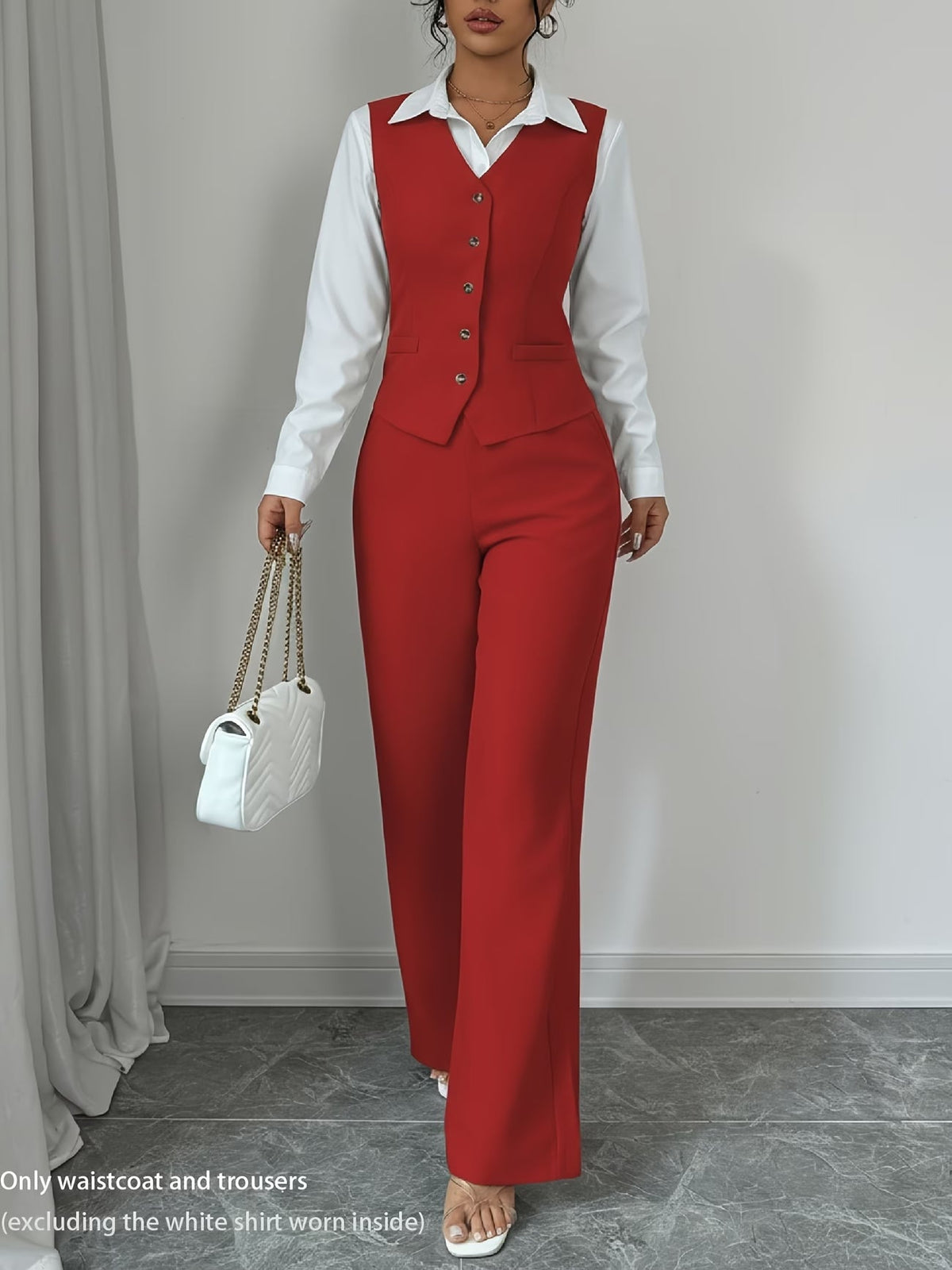 Women's Sleeveless Waist-Cinched Vest & Wide-Leg Pants Two-Piece Set