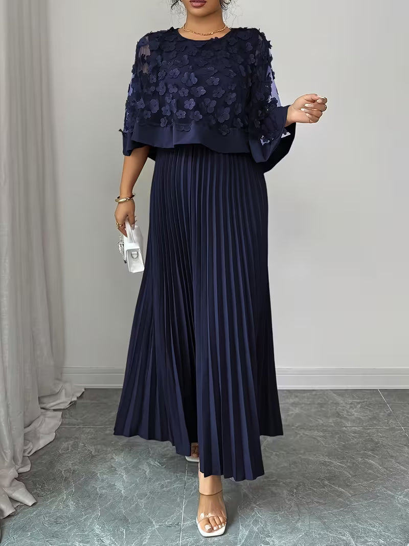 Women’s Elegant 3D Floral Appliqué Dress