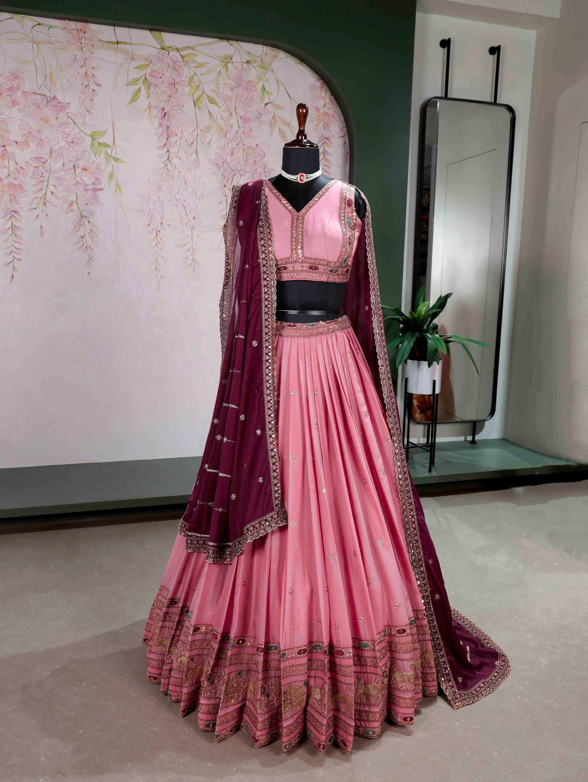 Baby Pink Georgette Embroidered Lehenga