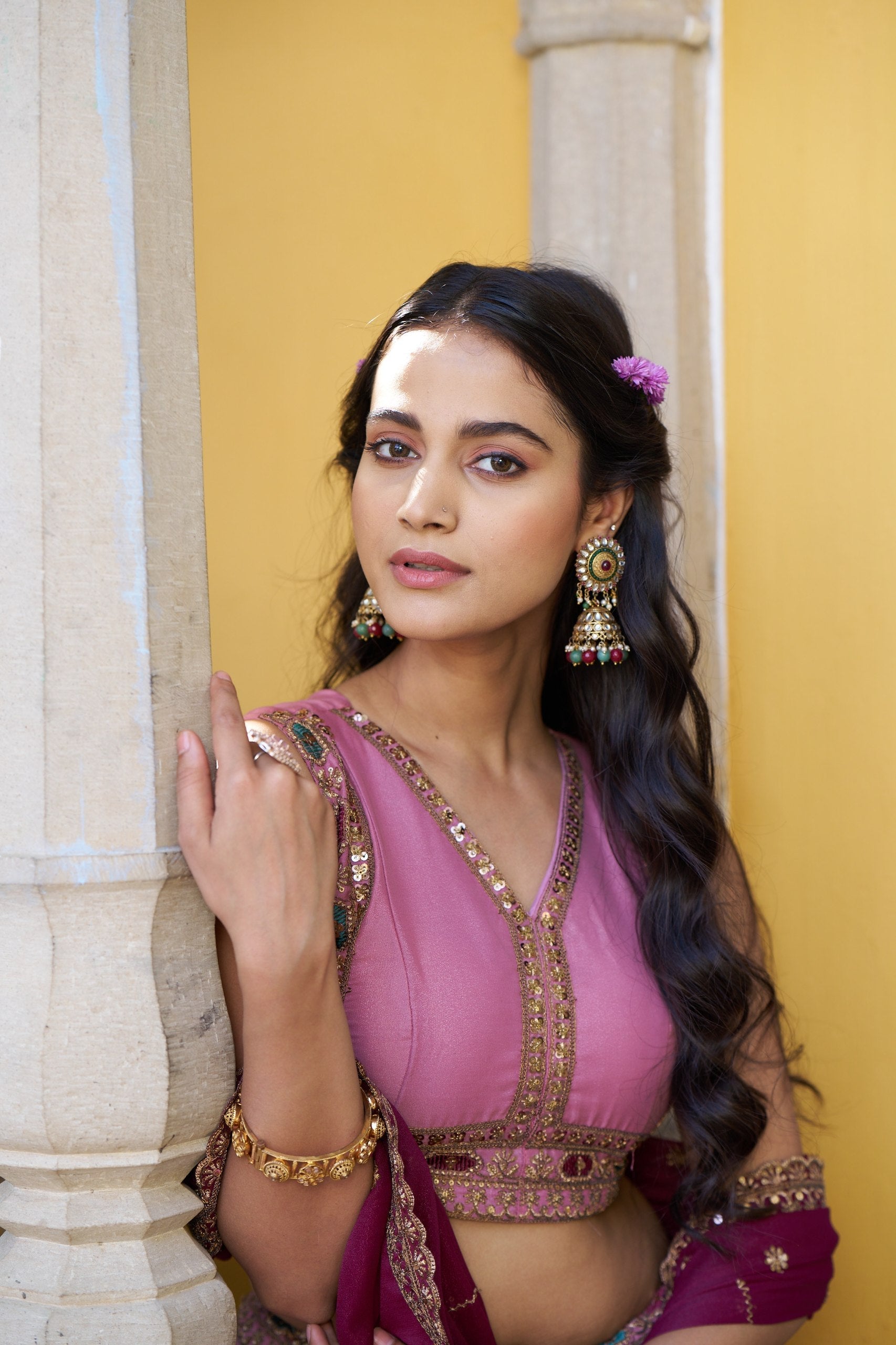 Baby Pink Georgette Embroidered Lehenga