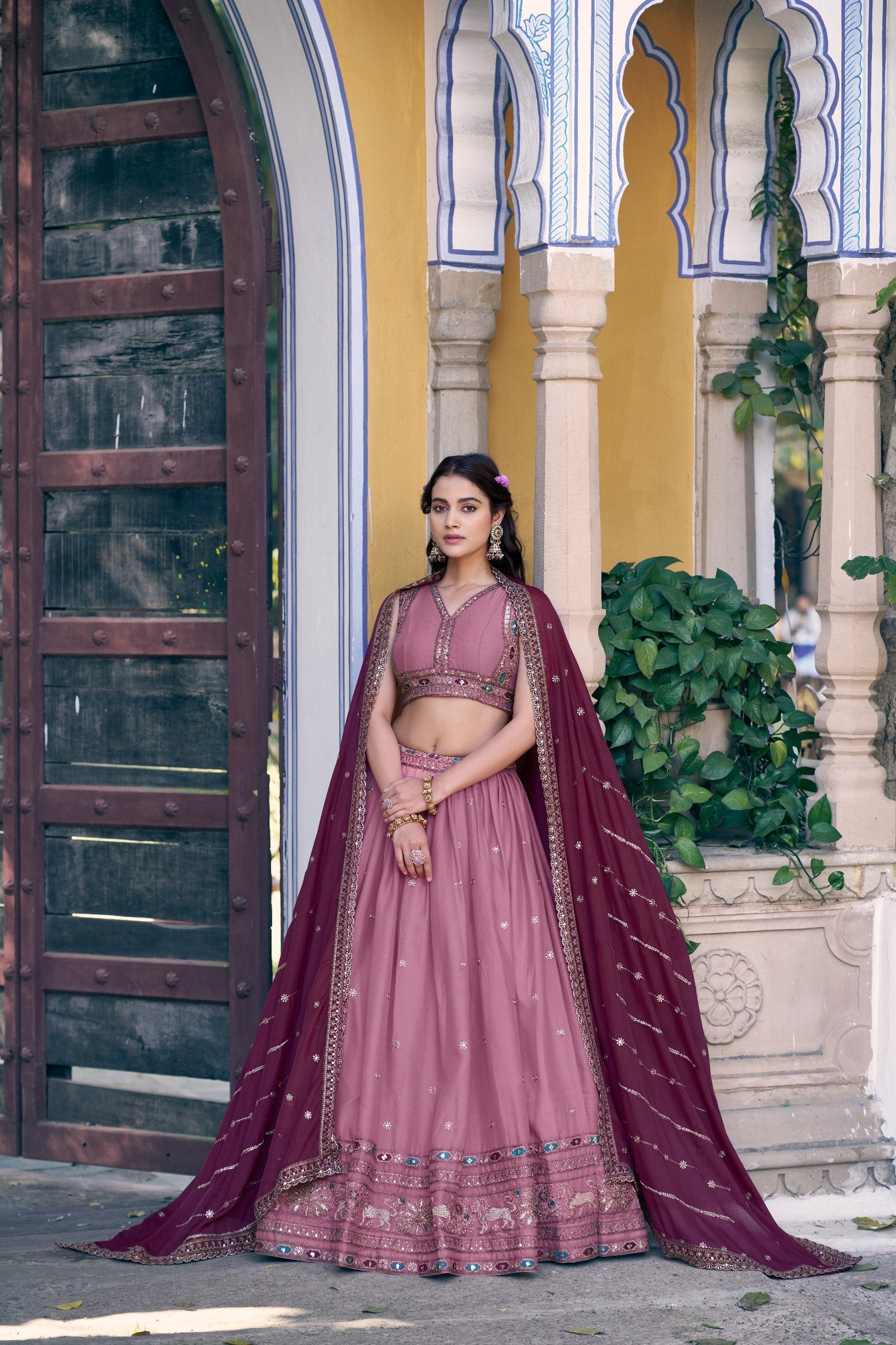Baby Pink Georgette Embroidered Lehenga