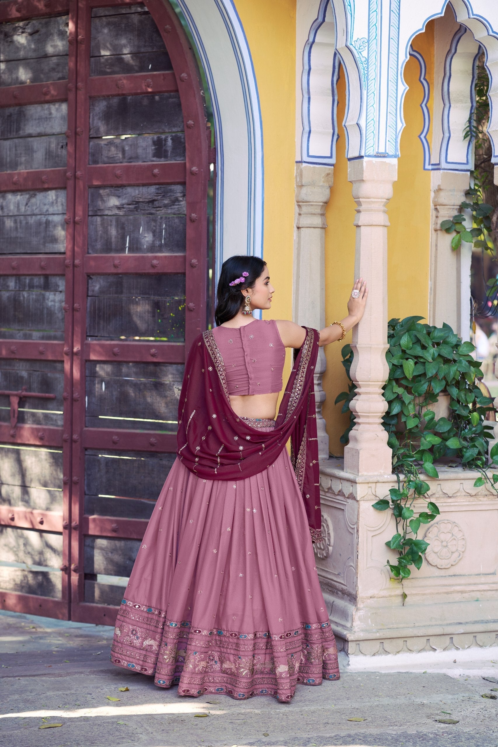 Baby Pink Georgette Embroidered Lehenga