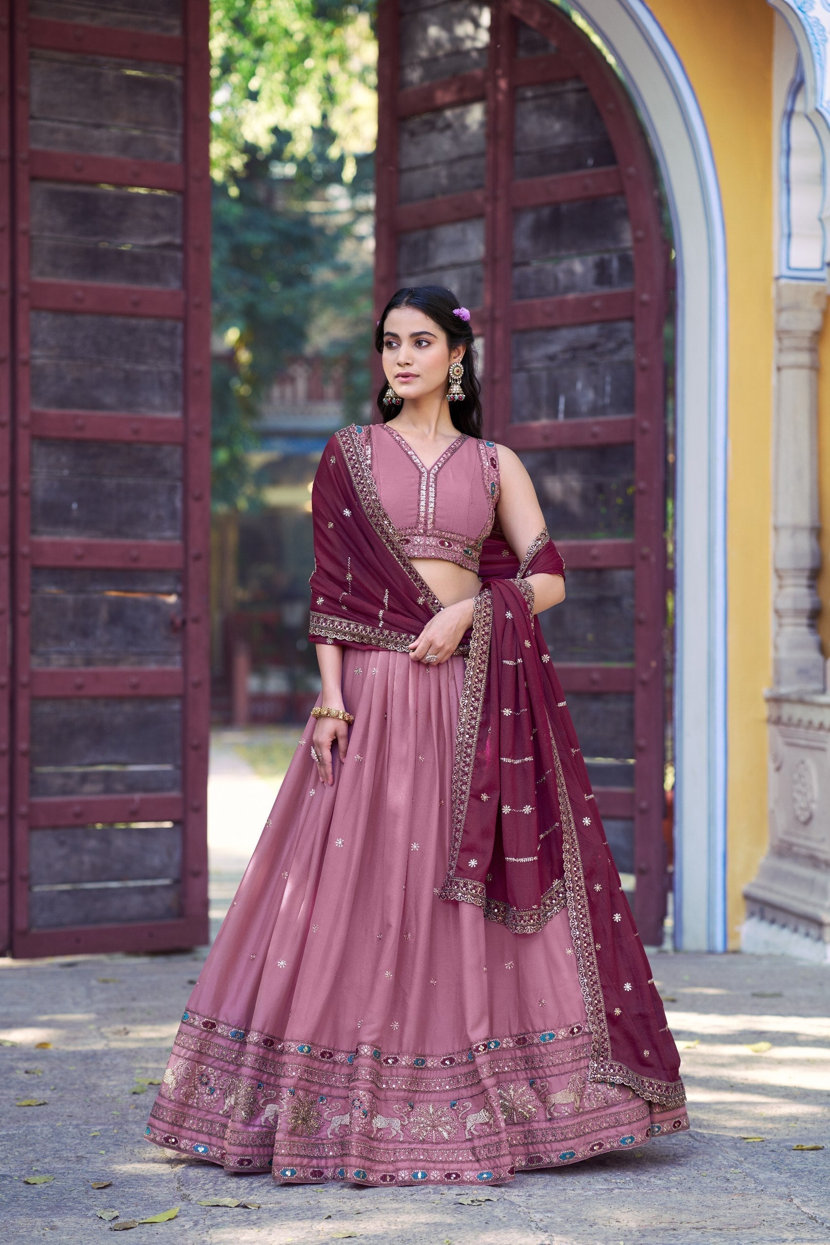 Baby Pink Georgette Embroidered Lehenga