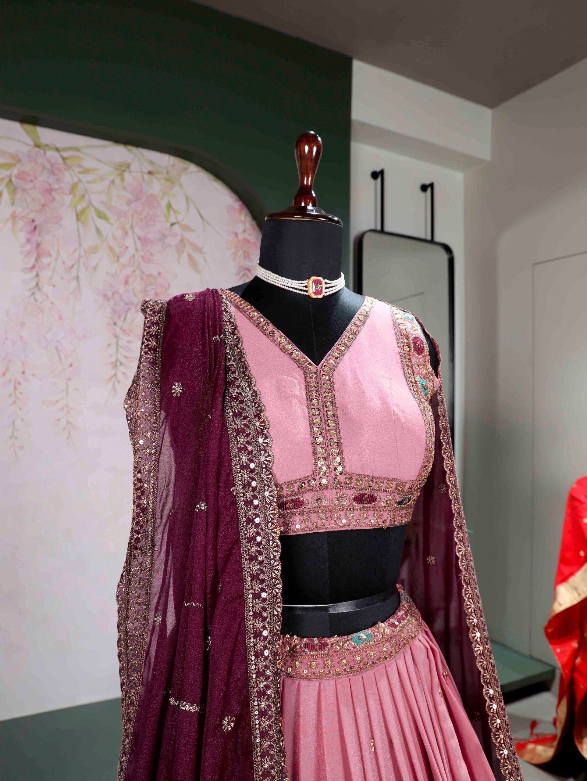 Baby Pink Georgette Embroidered Lehenga