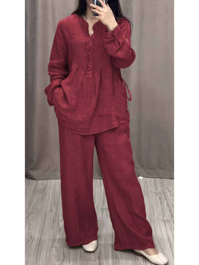 Plus Size Long Sleeve Top & Wide Leg Pants Set