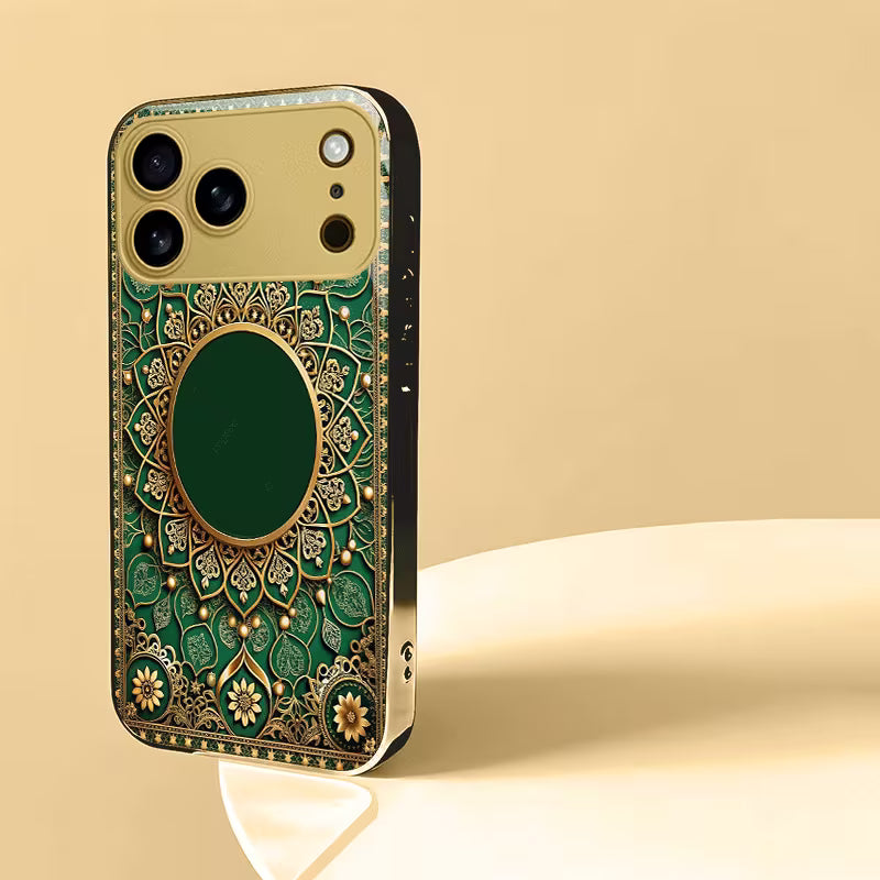 Luxury Golden Peacock Feather Glass Case for iPhone 📱✨