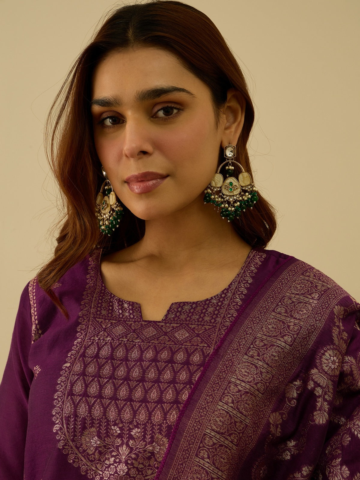 Banarasi Jacquard Zari Woven Straight Kurta Pant with Dupatta Set