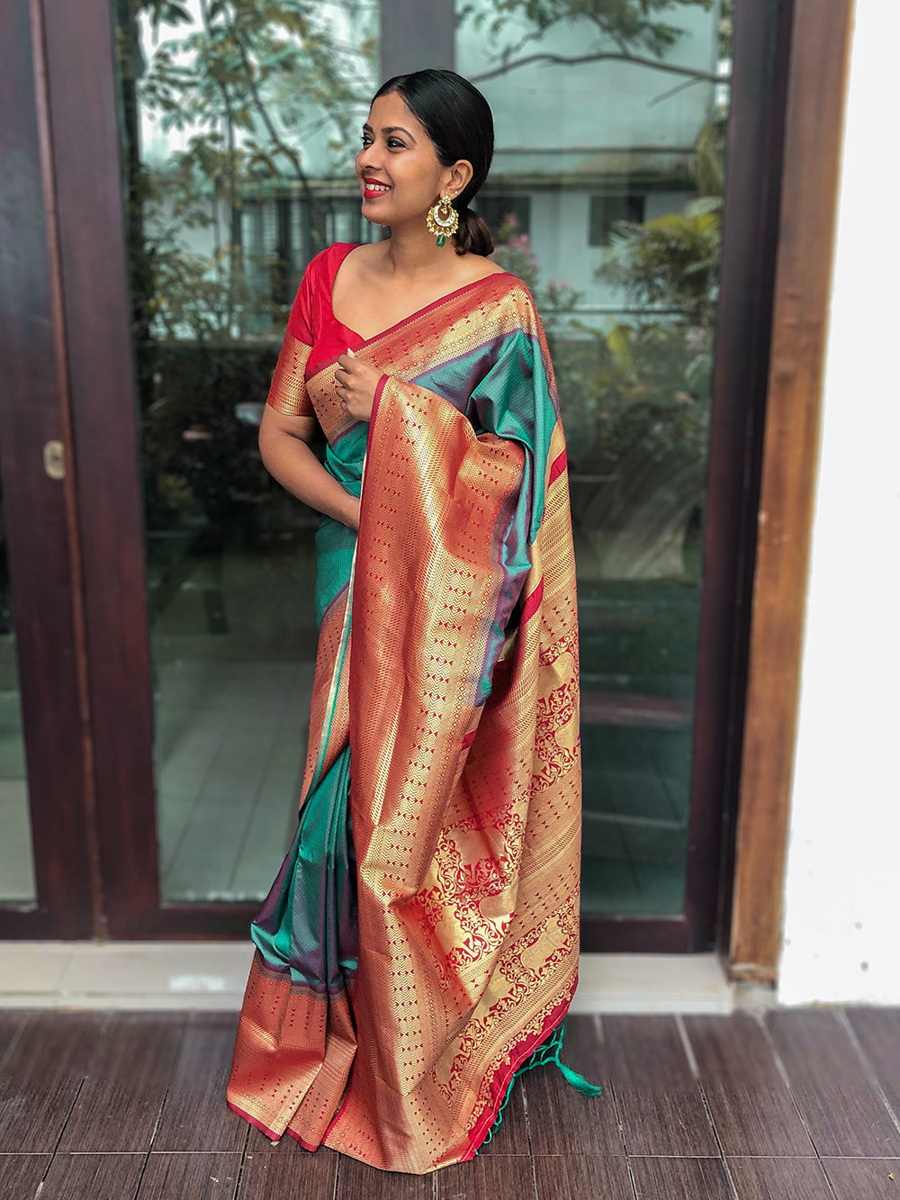 Teal Color Weaving zari work Banarasi Silk Saree